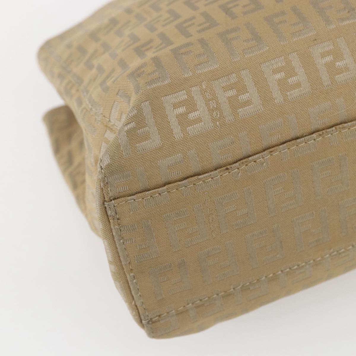 FENDI Zucchino Canvas Hand Bag Beige Gold Auth mr1871