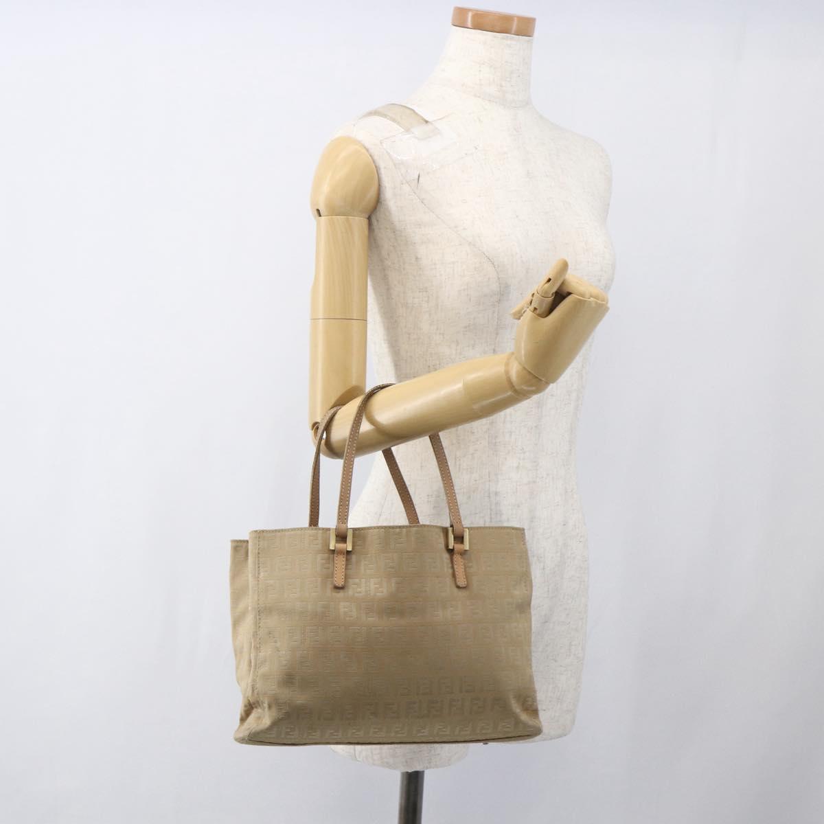 FENDI Zucchino Canvas Hand Bag Beige Gold Auth mr1871