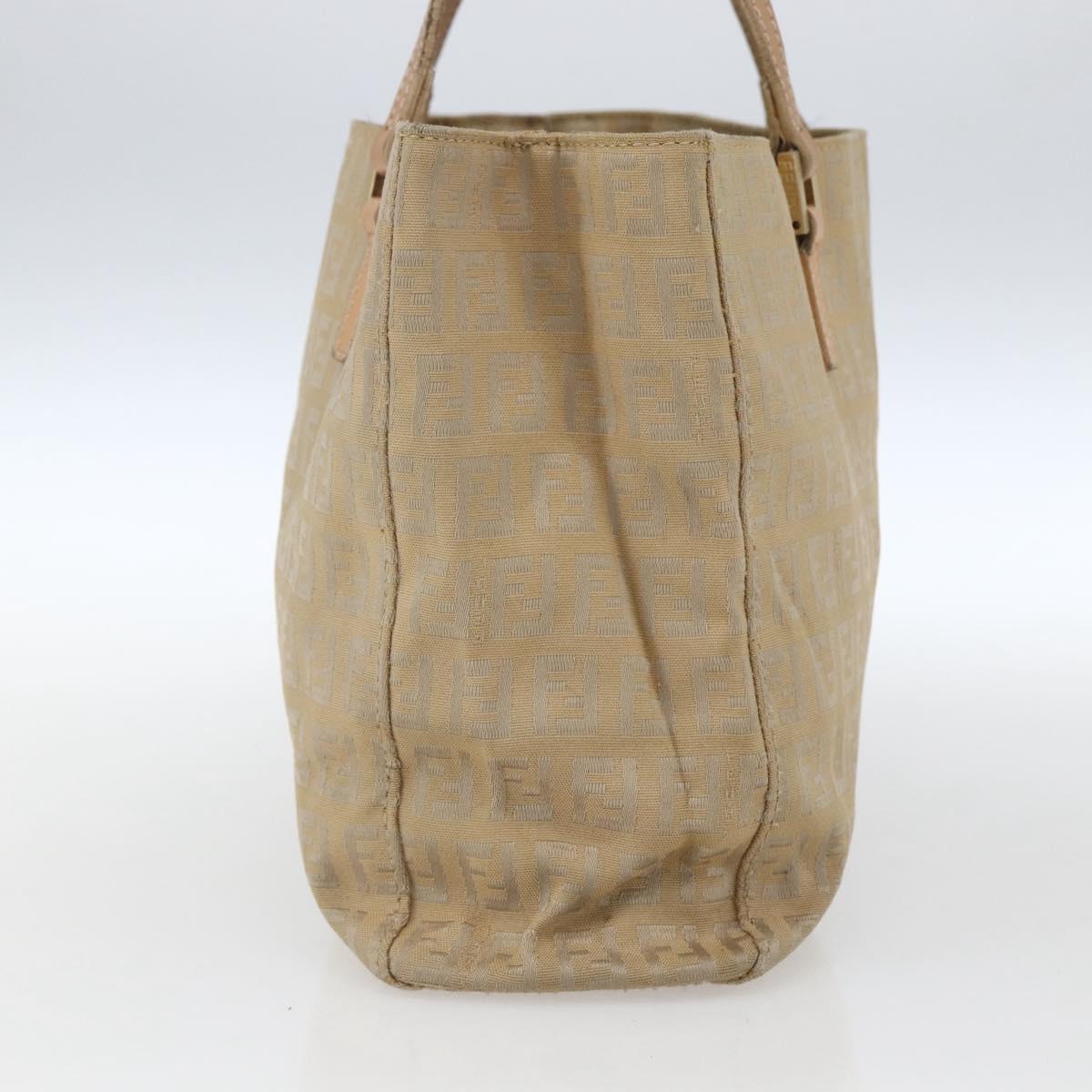 FENDI Zucchino Canvas Hand Bag Beige Gold Auth mr1871