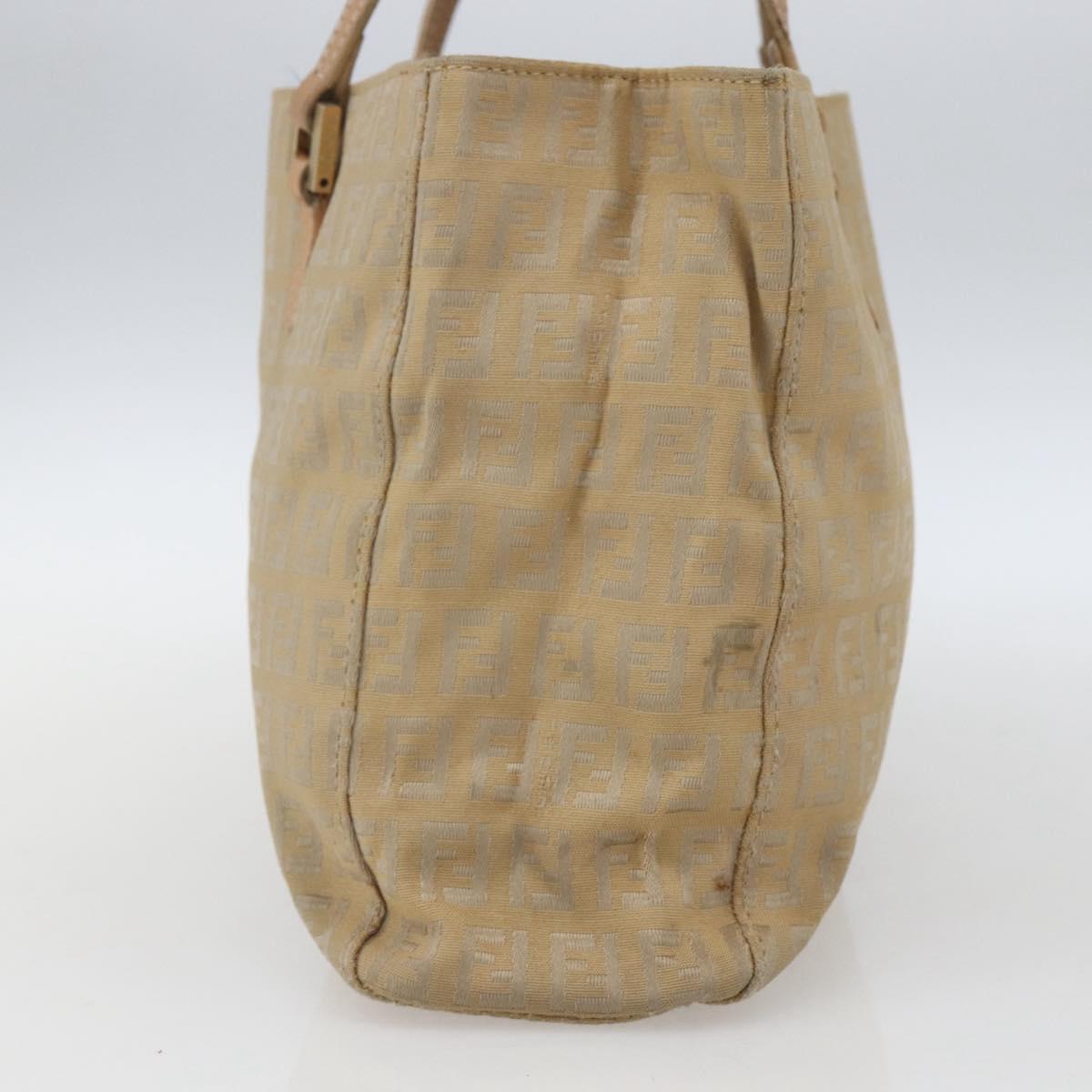 FENDI Zucchino Canvas Hand Bag Beige Gold Auth mr1871