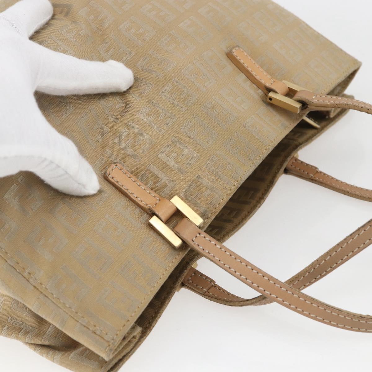FENDI Zucchino Canvas Hand Bag Beige Gold Auth mr1871