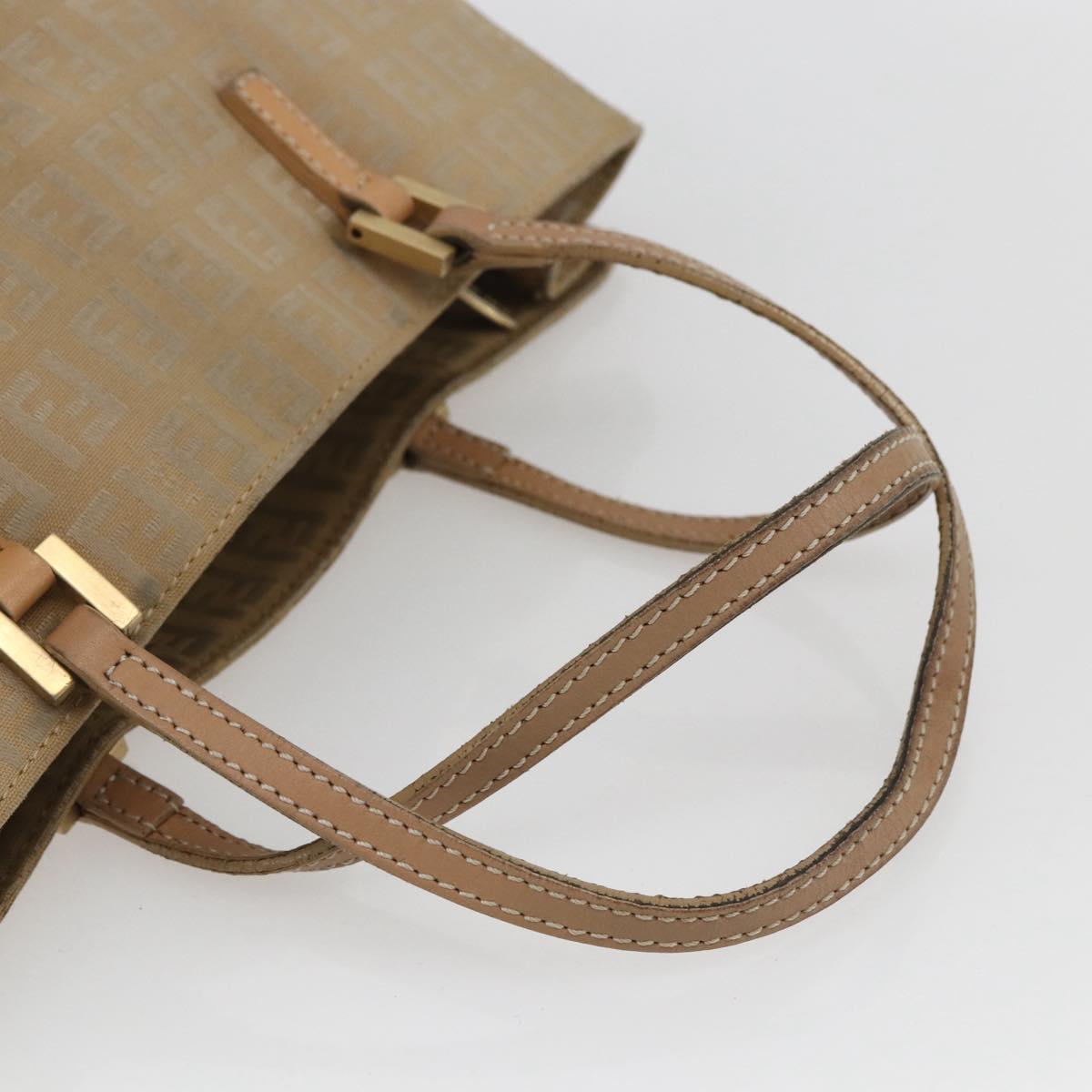 FENDI Zucchino Canvas Hand Bag Beige Gold Auth mr1871