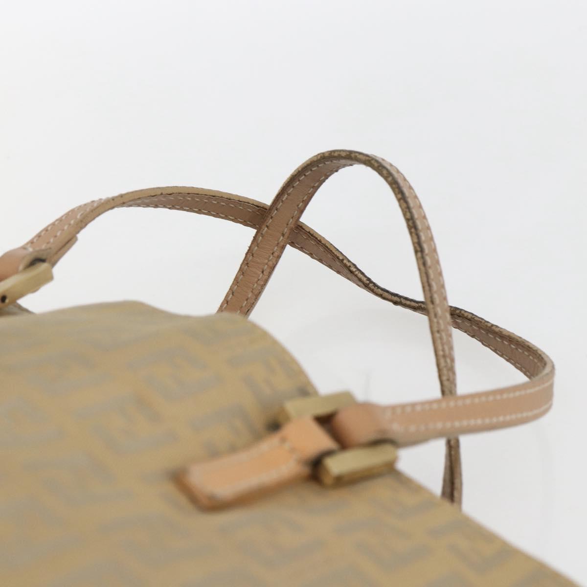 FENDI Zucchino Canvas Hand Bag Beige Gold Auth mr1871
