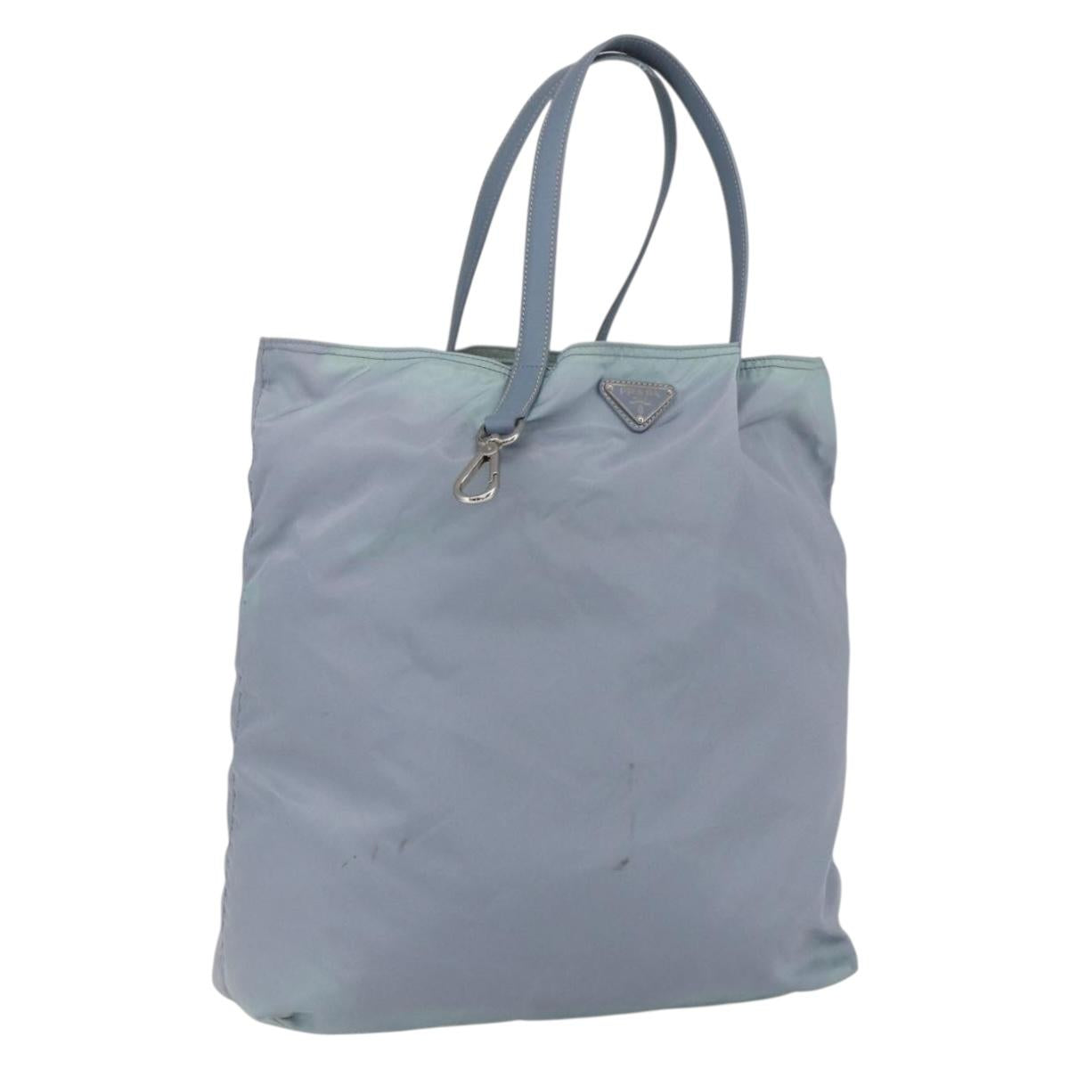 PRADA Hand Bag Nylon Light Blue Silver Auth mr1874
