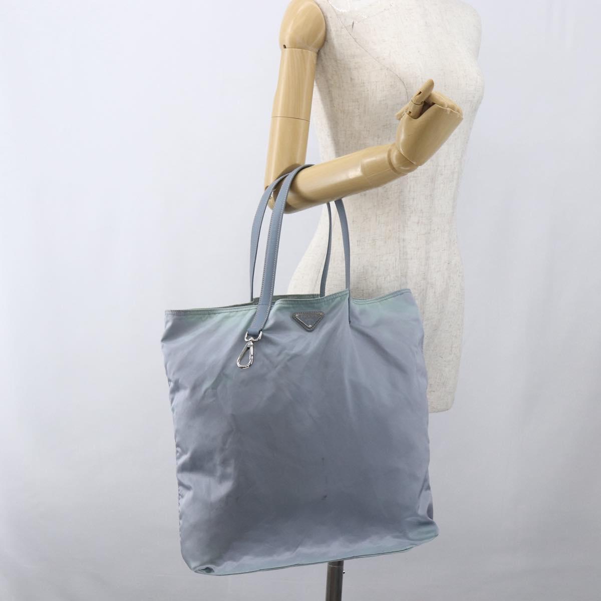 PRADA Hand Bag Nylon Light Blue Silver Auth mr1874