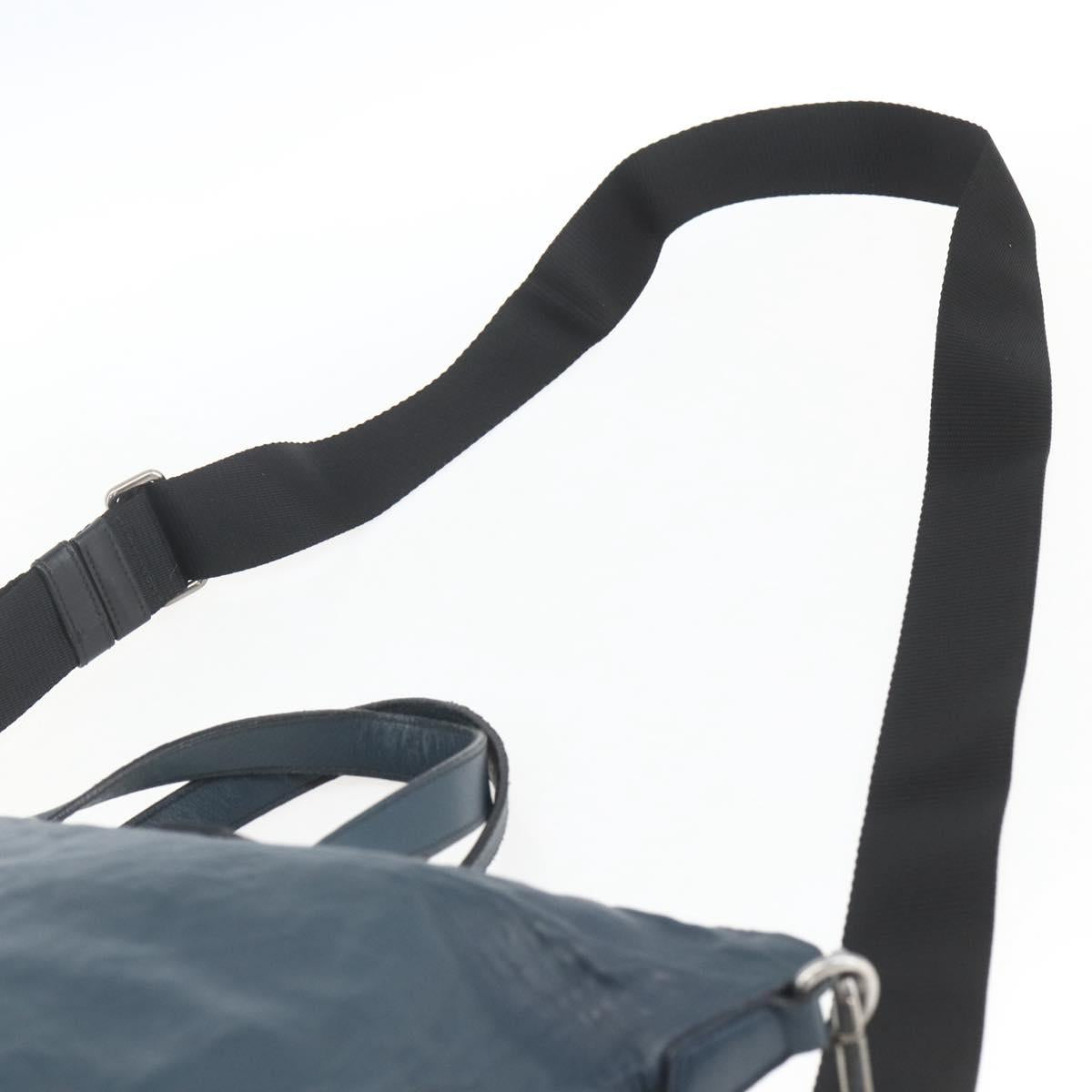 PRADA Tote Bag Leather Navy Silver Auth mr1876