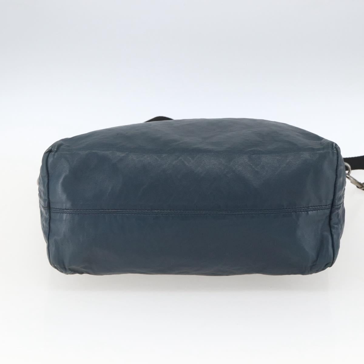 PRADA Tote Bag Leather Navy Silver Auth mr1876