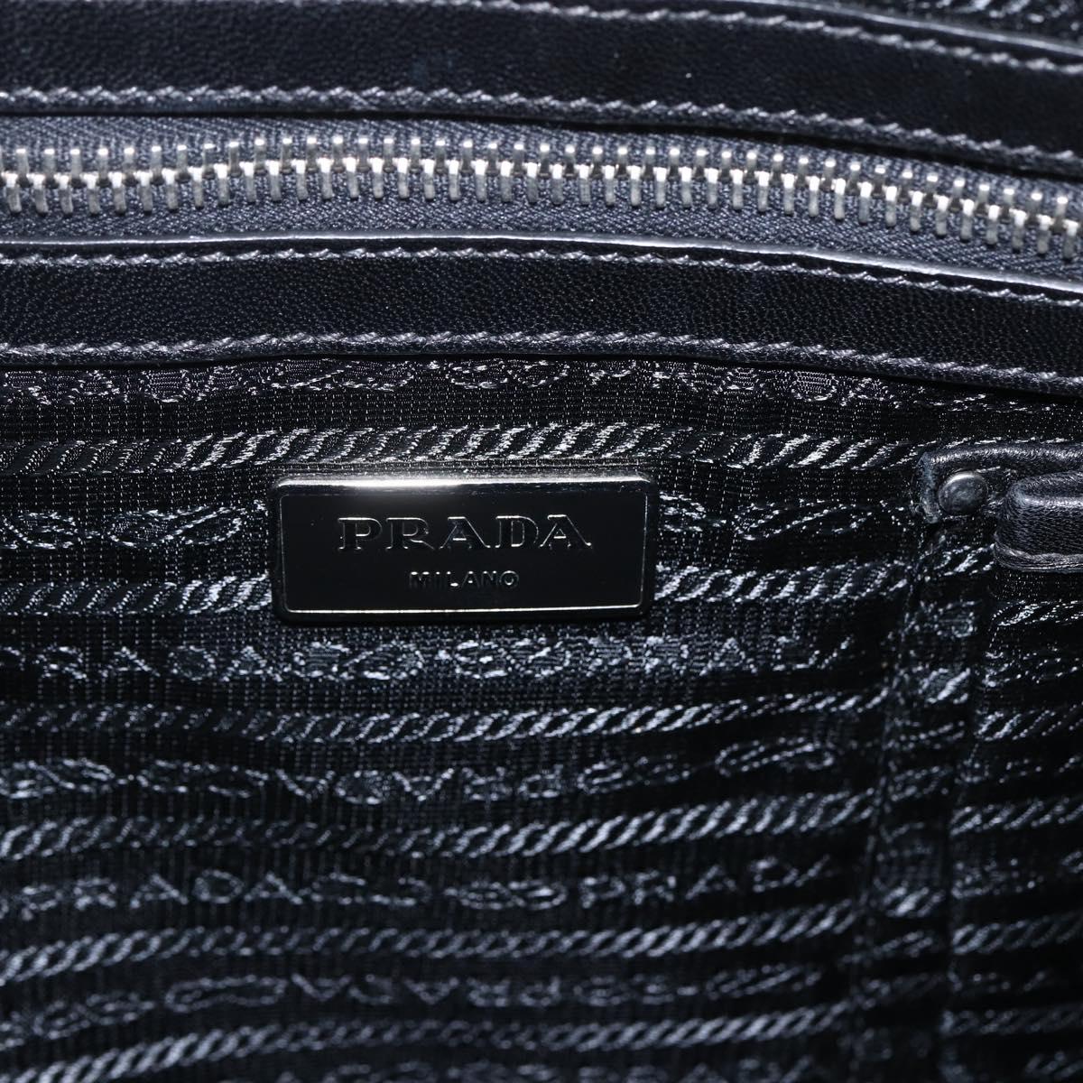 PRADA Tote Bag Leather Navy Silver Auth mr1876