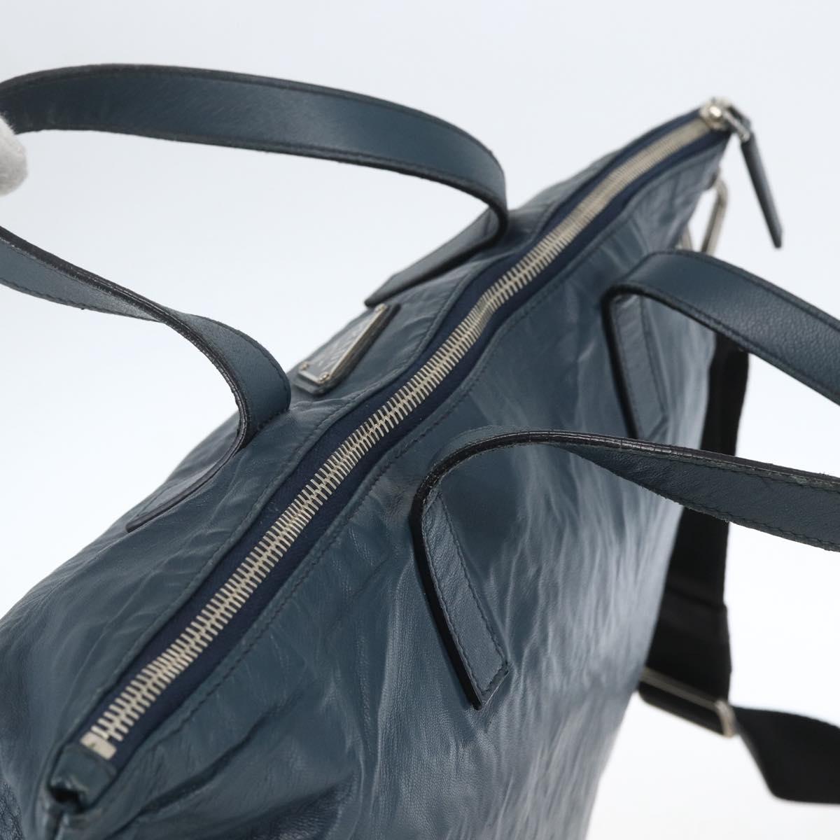 PRADA Tote Bag Leather Navy Silver Auth mr1876