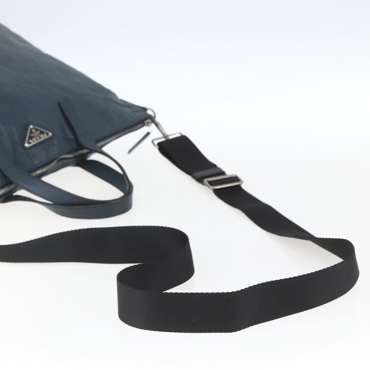PRADA Tote Bag Leather Navy Silver Auth mr1876