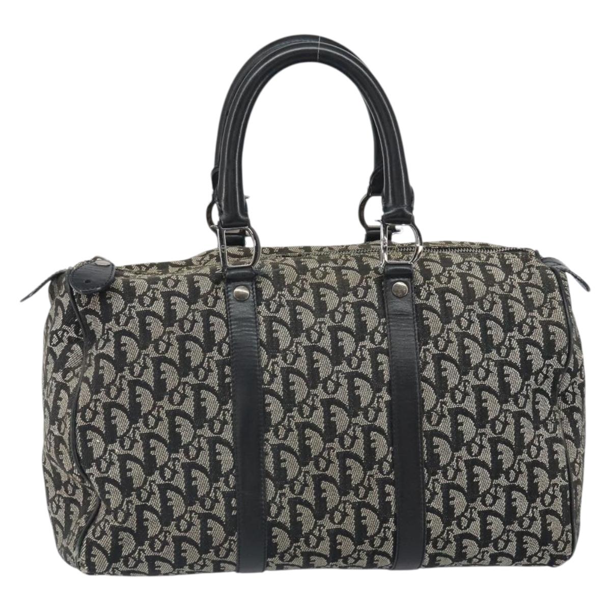 Christian Dior Trotter Canvas Boston Bag Black Silver Auth mr1878