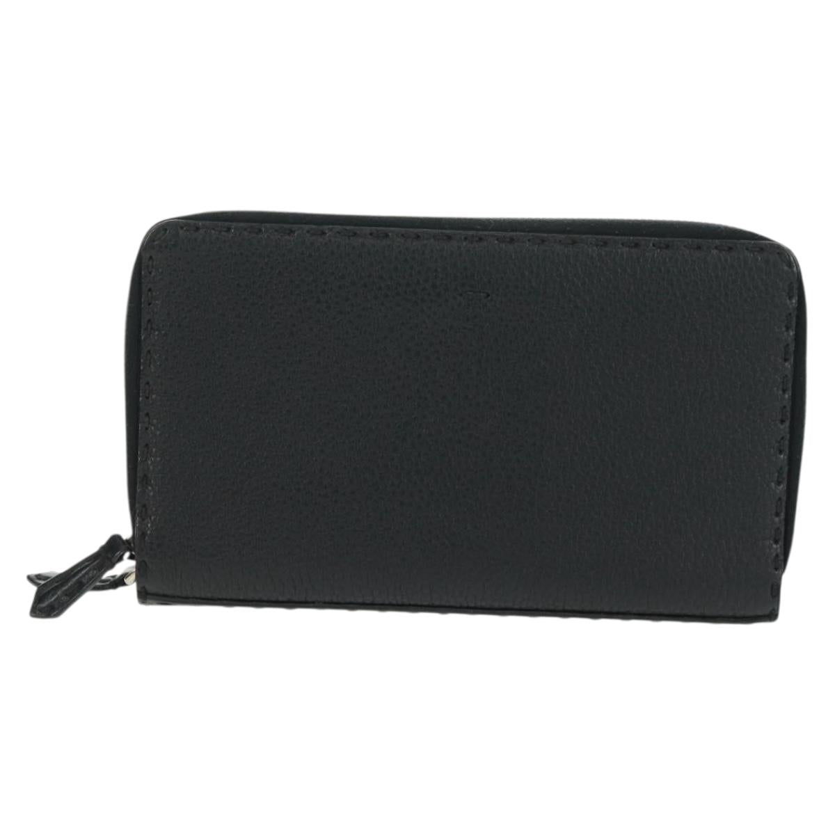 FENDI Selleria Double Zip Organizer Wallet Leather Black Silver Auth mr1886V