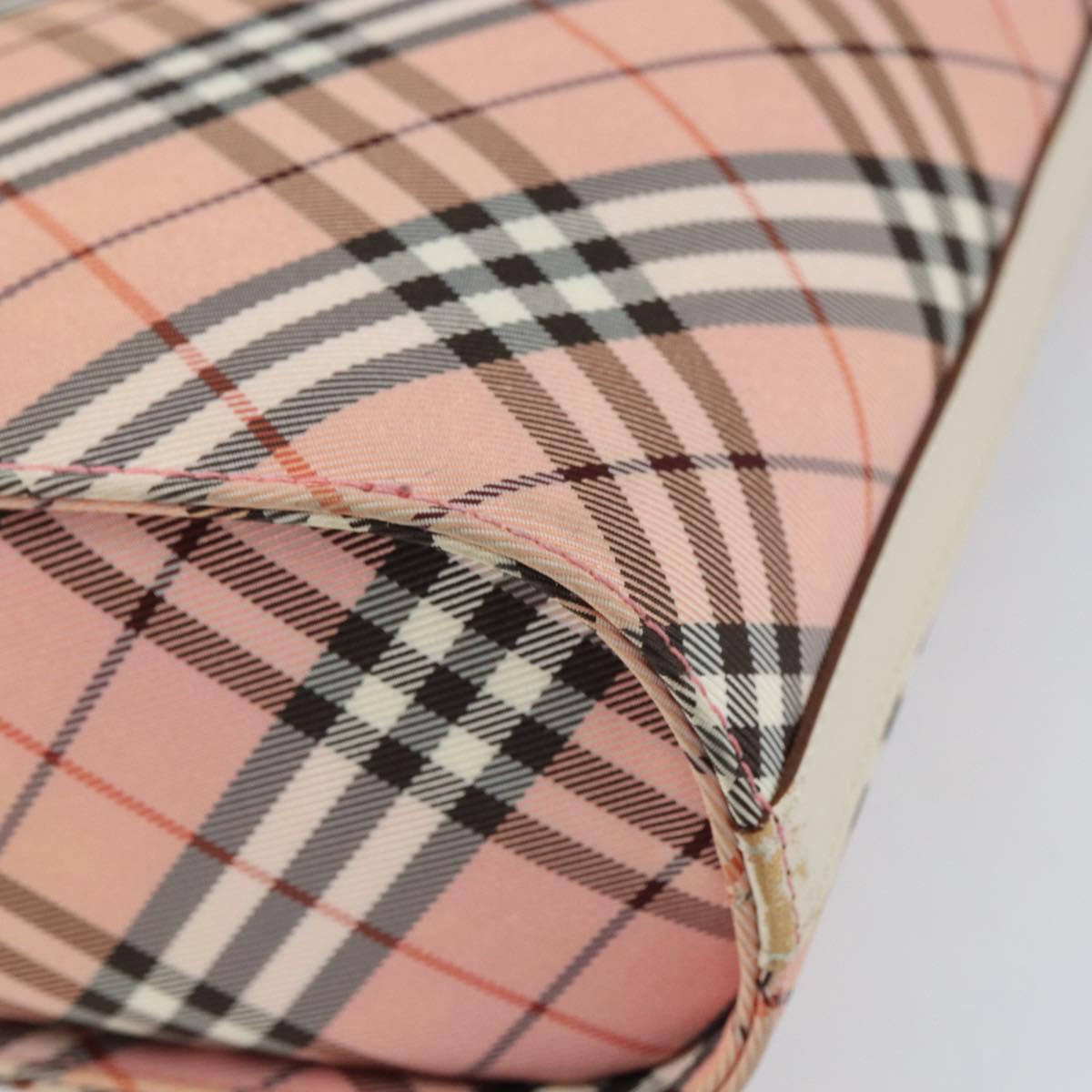 BURBERRY Nova Check Blue Label Shoulder Bag Canvas Pink Silver Auth mr1891