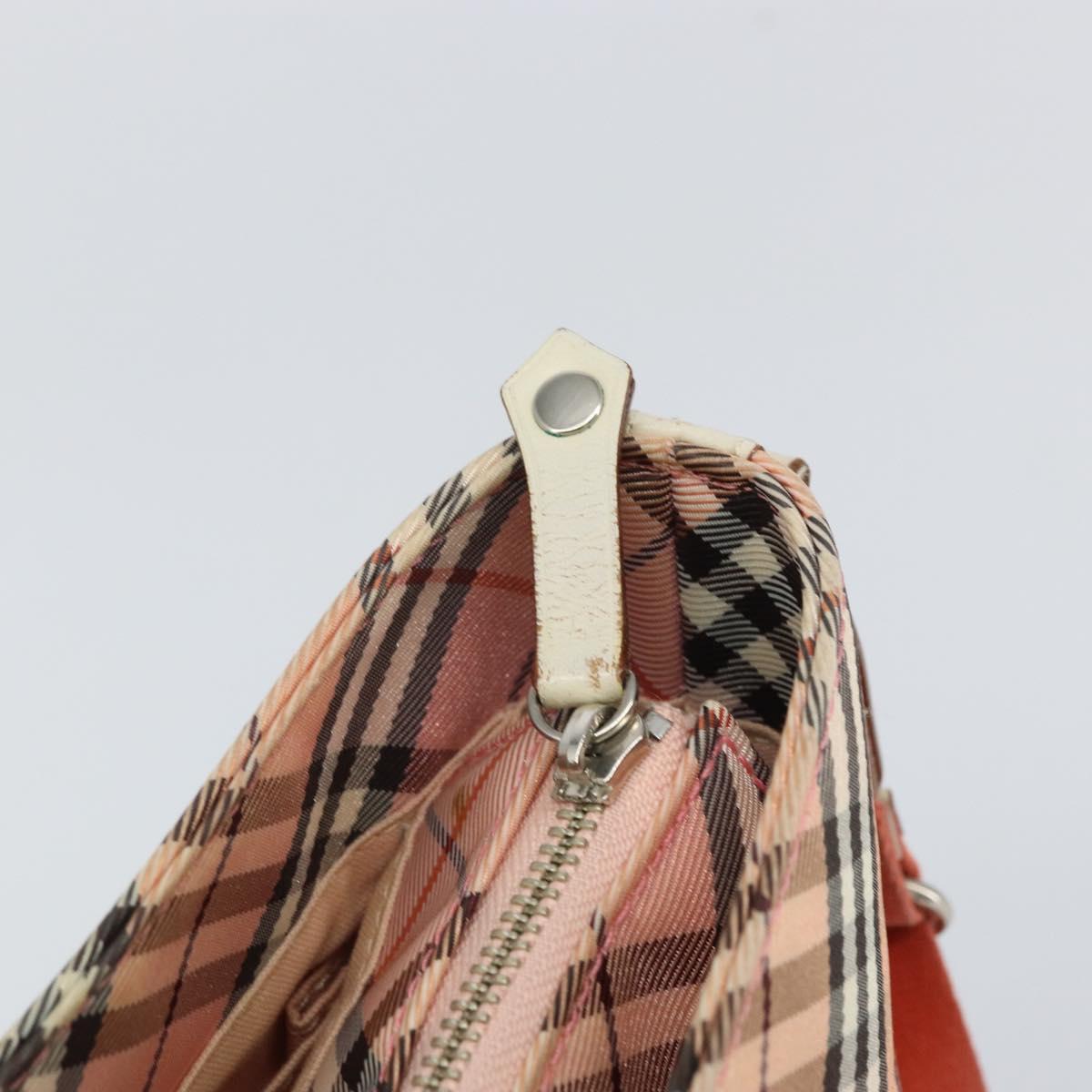 BURBERRY Nova Check Blue Label Shoulder Bag Canvas Pink Silver Auth mr1891