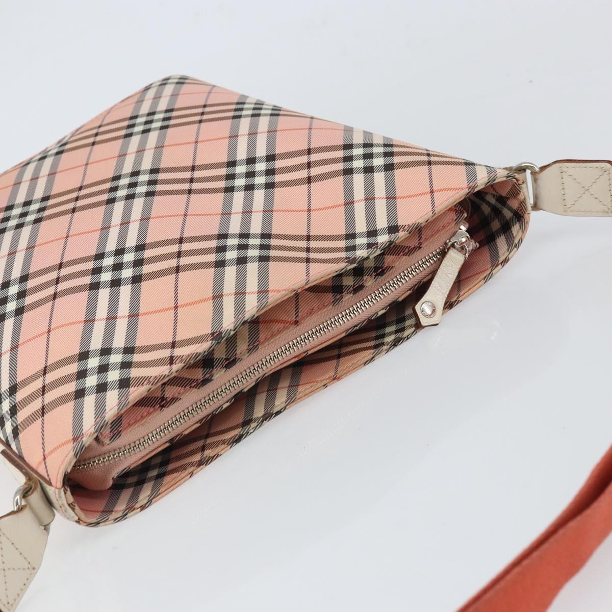 BURBERRY Nova Check Blue Label Shoulder Bag Canvas Pink Silver Auth mr1891