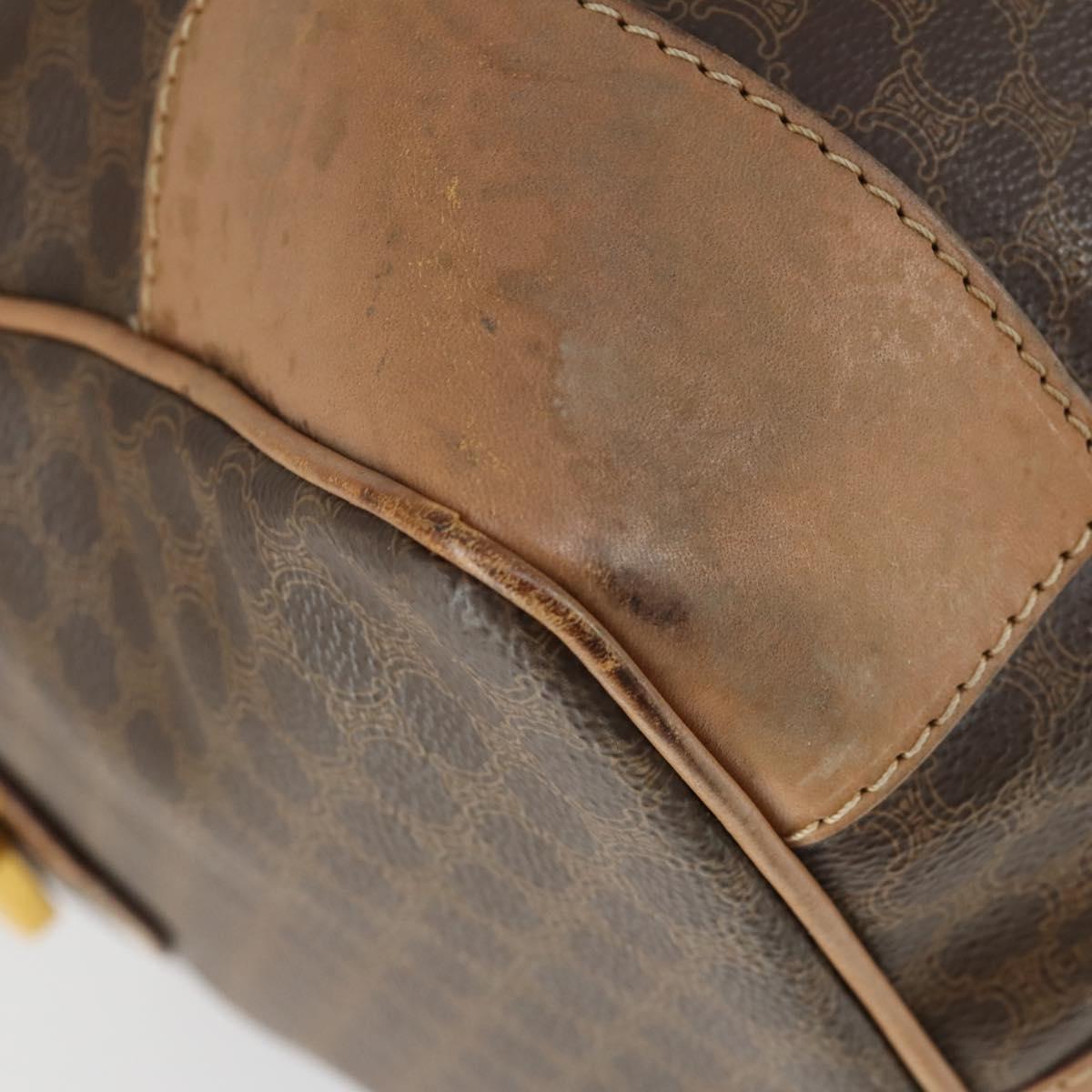 CELINE Macadam Canvas Boston Bag PVC Leather Brown Gold Auth mr1894