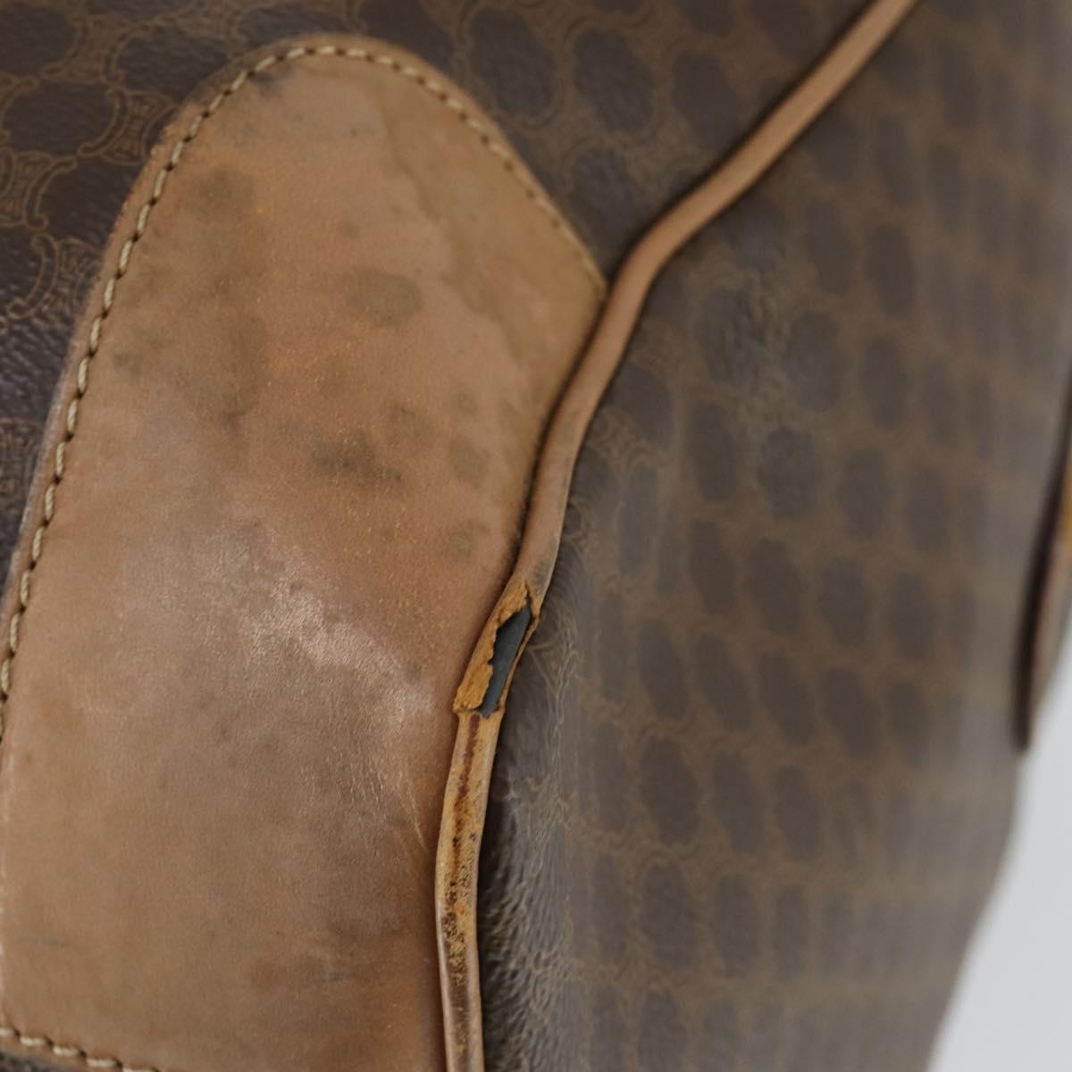 CELINE Macadam Canvas Boston Bag PVC Leather Brown Gold Auth mr1894
