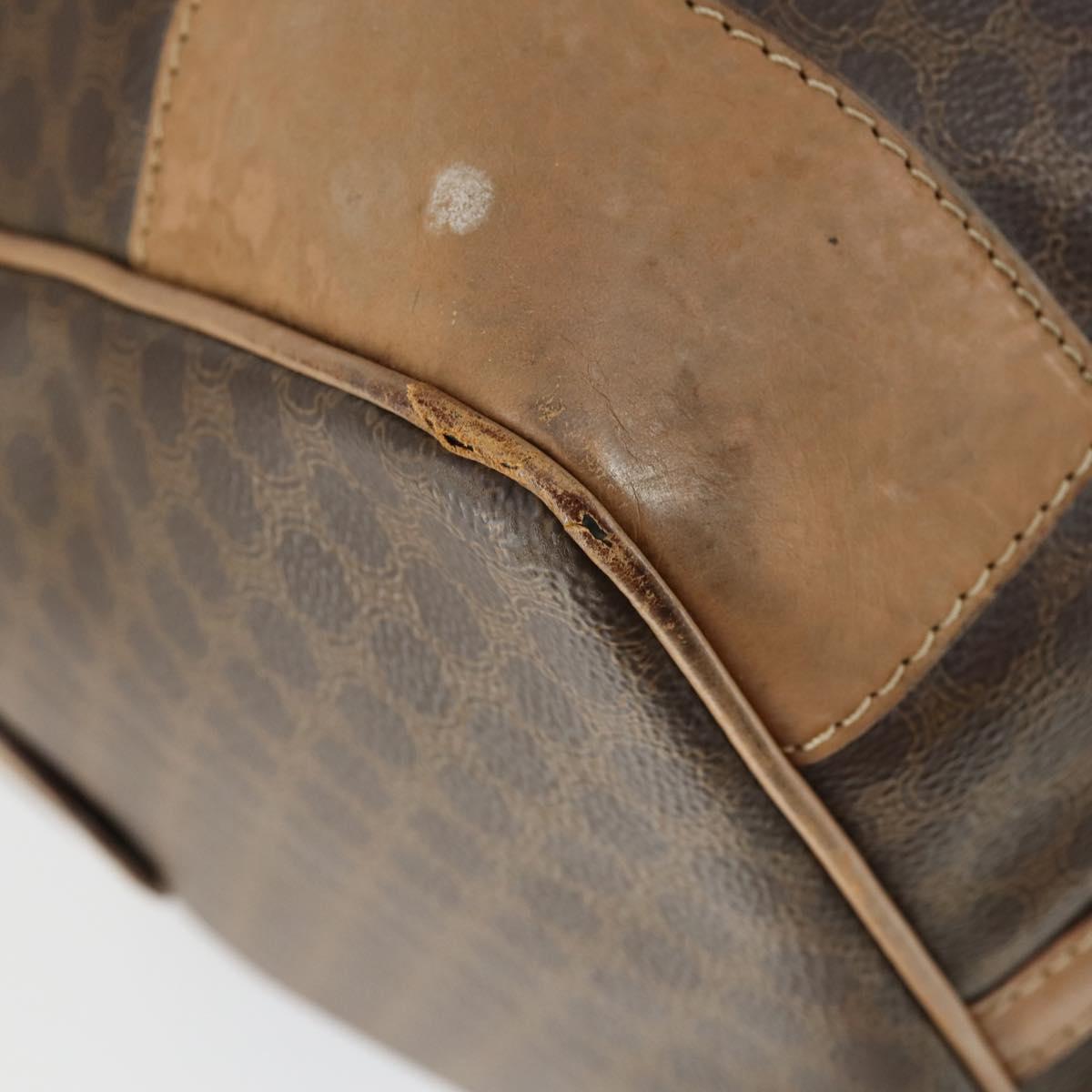CELINE Macadam Canvas Boston Bag PVC Leather Brown Gold Auth mr1894