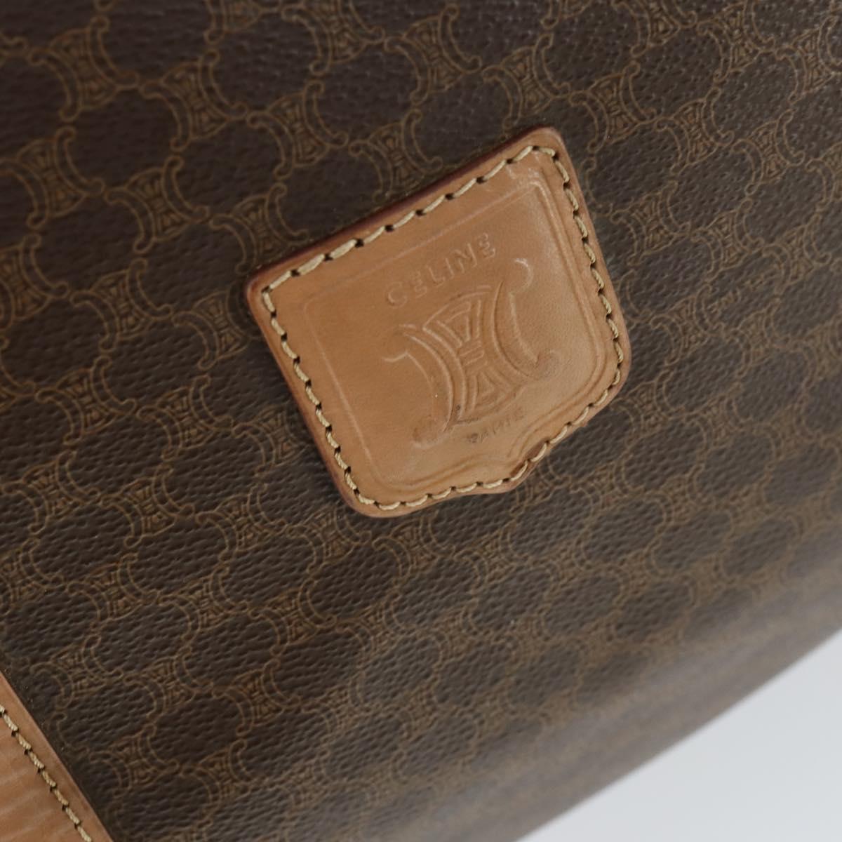 CELINE Macadam Canvas Boston Bag PVC Leather Brown Gold Auth mr1894