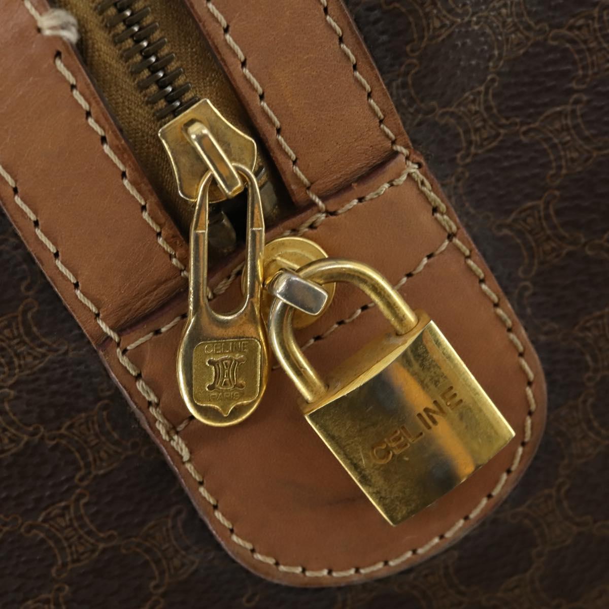 CELINE Macadam Canvas Boston Bag PVC Leather Brown Gold Auth mr1894