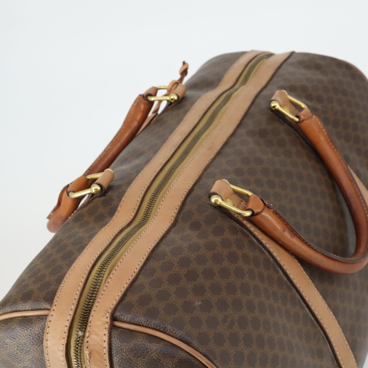 CELINE Macadam Canvas Boston Bag PVC Leather Brown Gold Auth mr1894