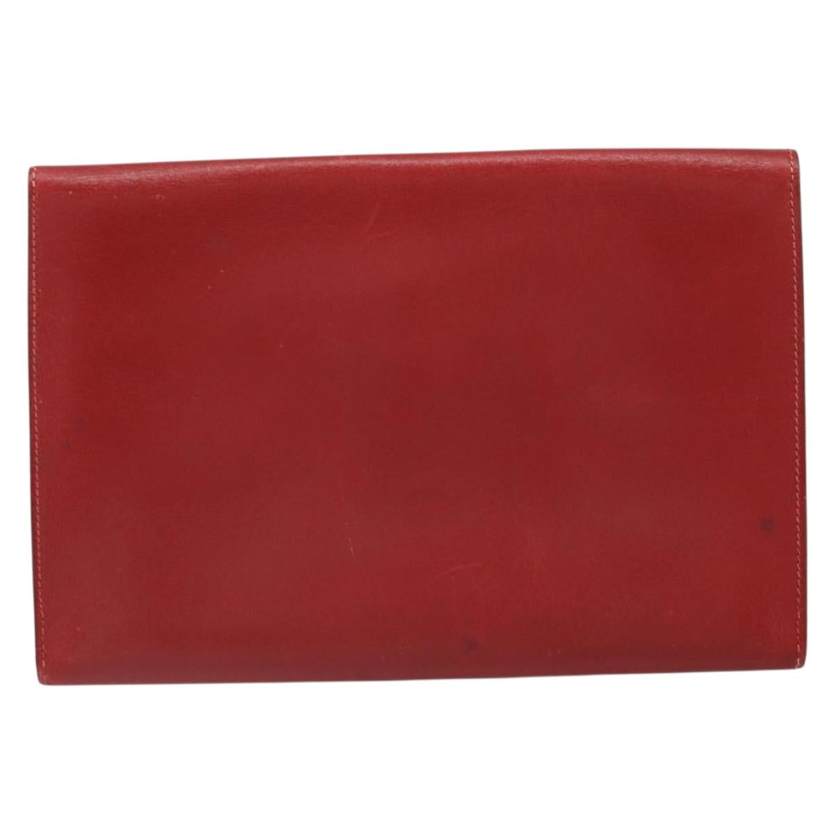 HERMES Clutch Bag Leather Red Auth mr1895