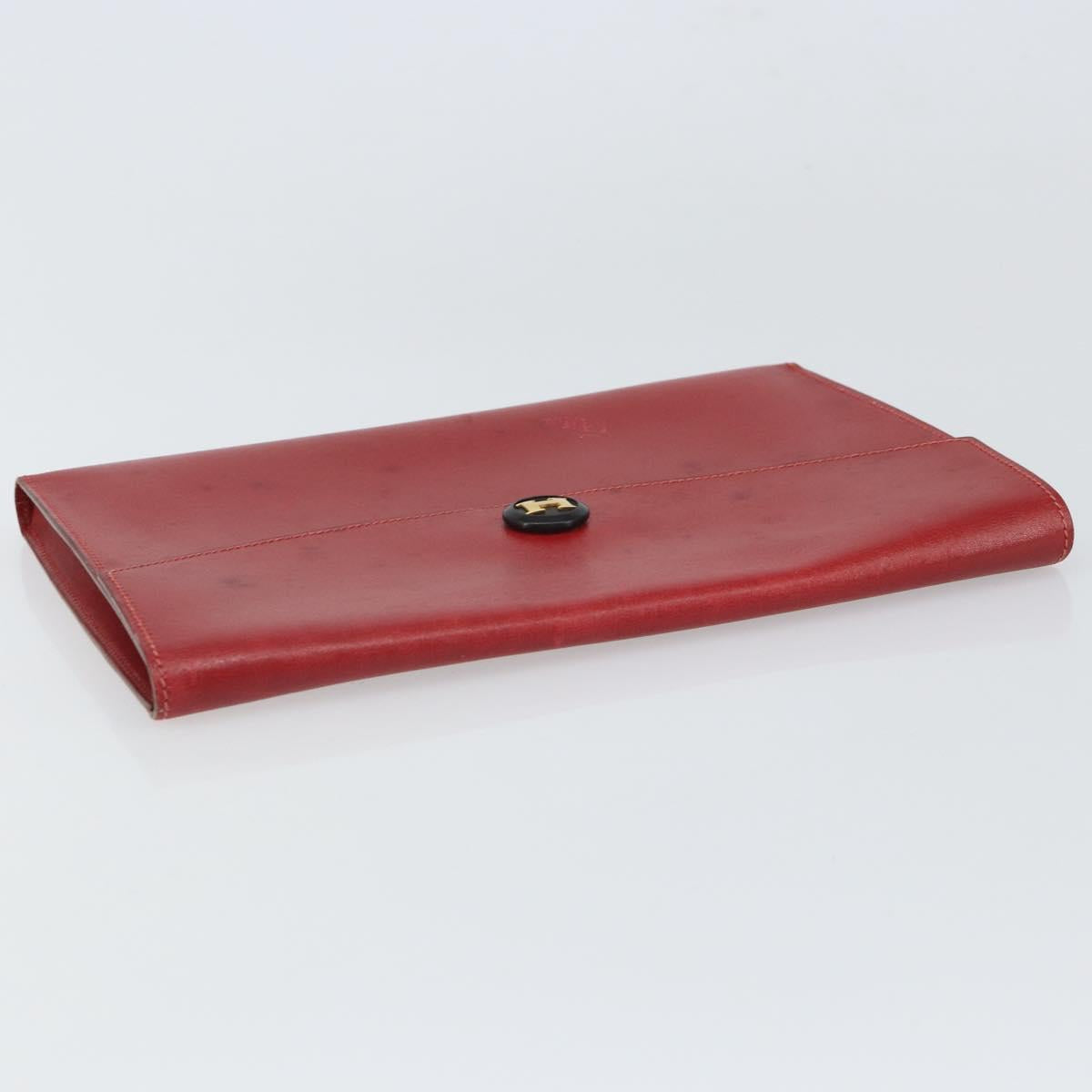 HERMES Clutch Bag Leather Red Auth mr1895