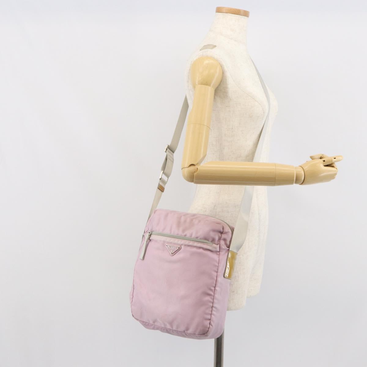 PRADA Shoulder Bag Nylon Pink Silver Auth mr1900
