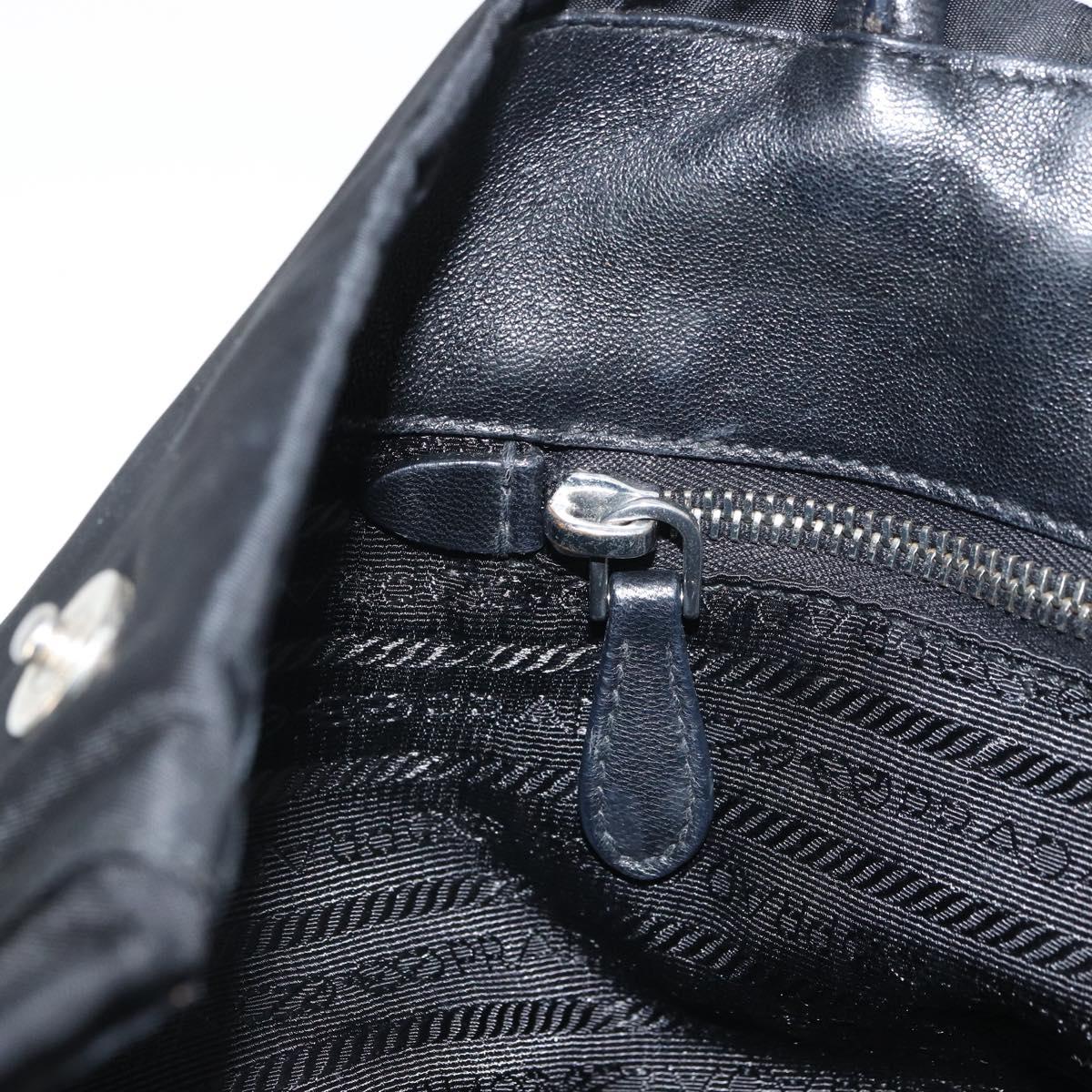 PRADA Ribbon Hand Bag Nylon Leather Black Silver Auth mr1914