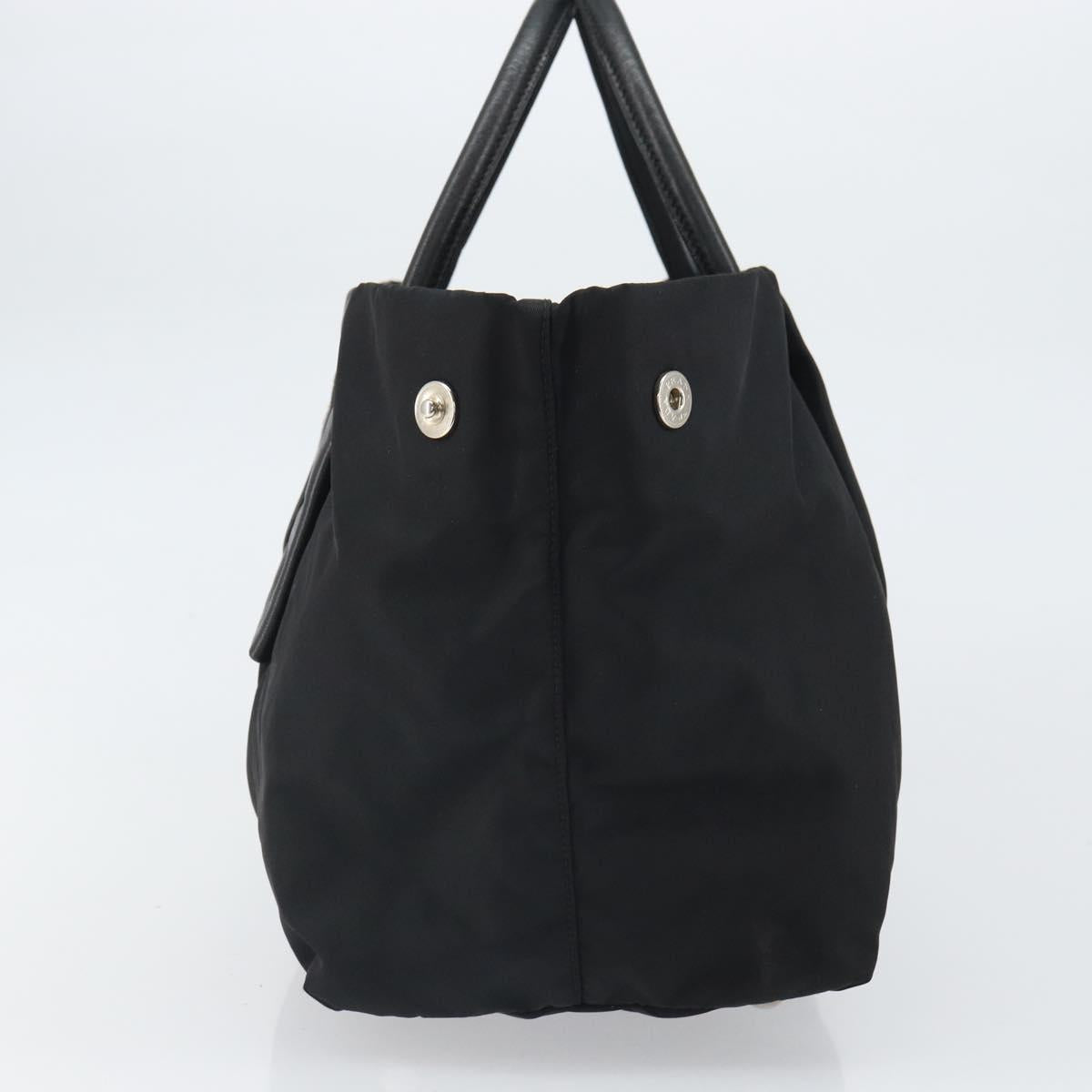 PRADA Ribbon Hand Bag Nylon Leather Black Silver Auth mr1914