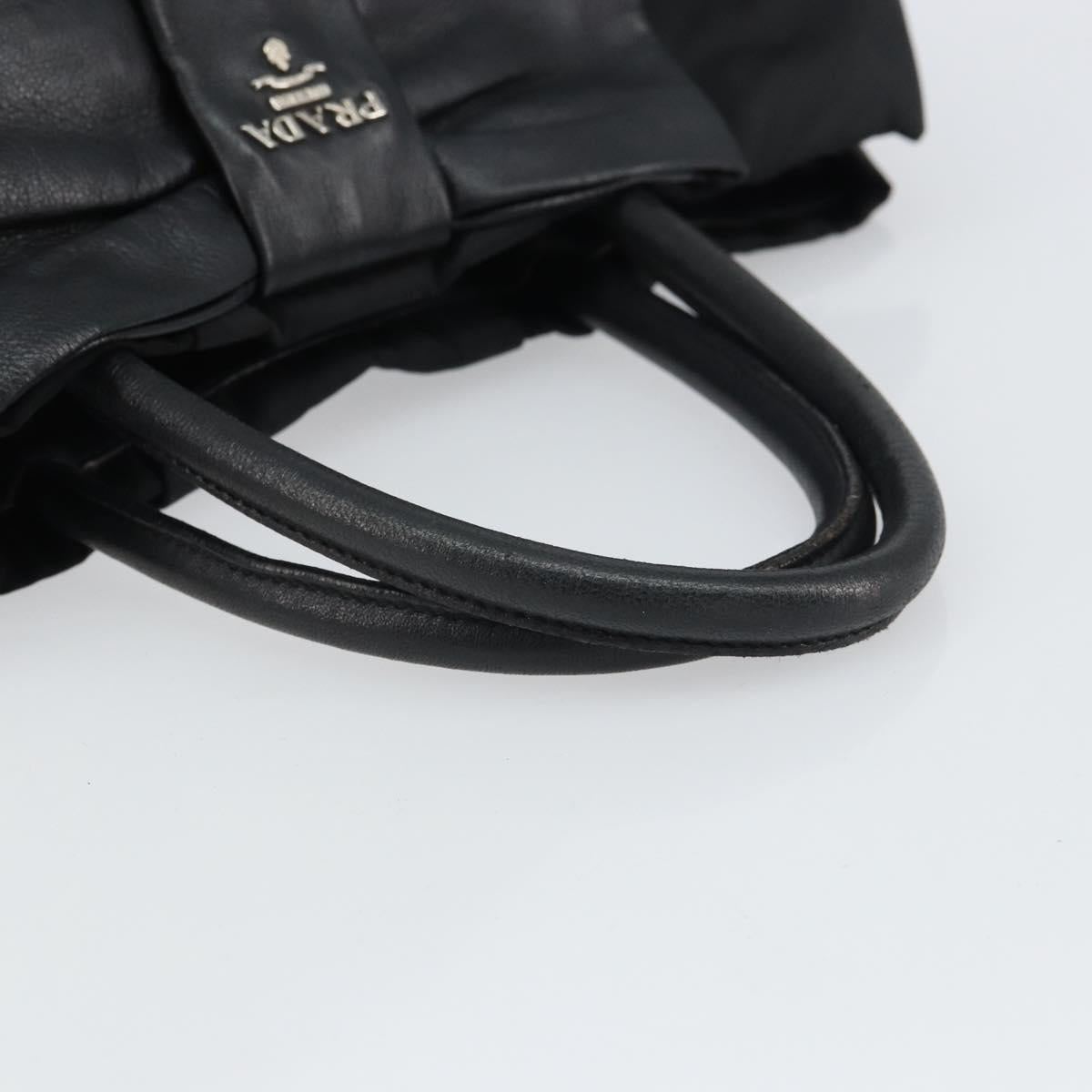 PRADA Ribbon Hand Bag Nylon Leather Black Silver Auth mr1914