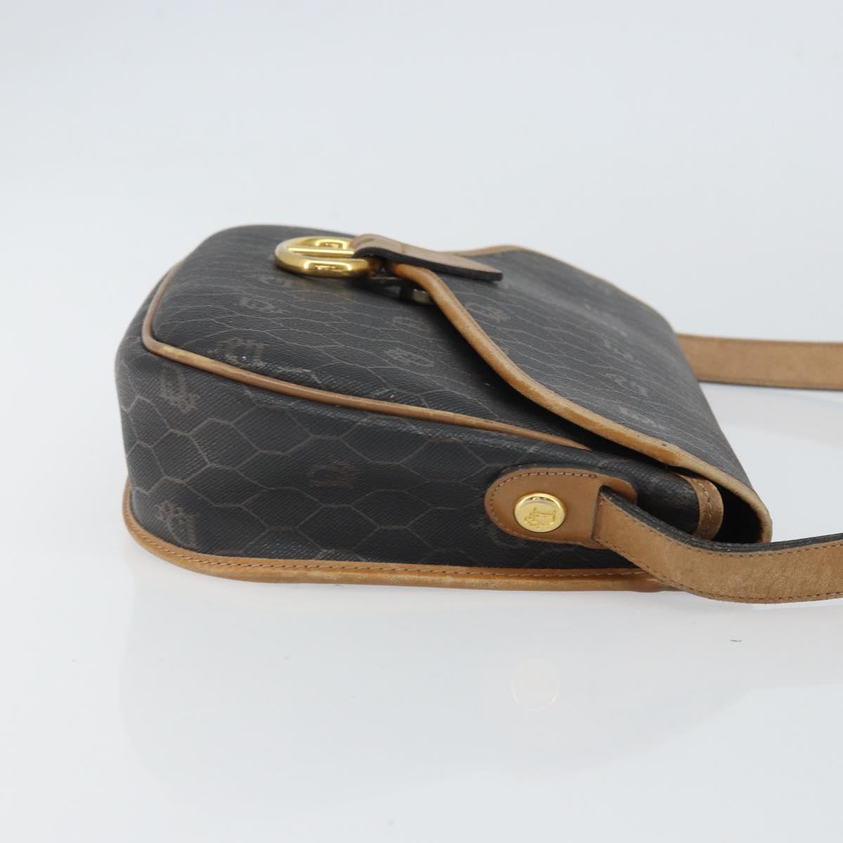Christian Dior Honeycomb Canvas Shoulder Bag Black Gold Auth mr1916