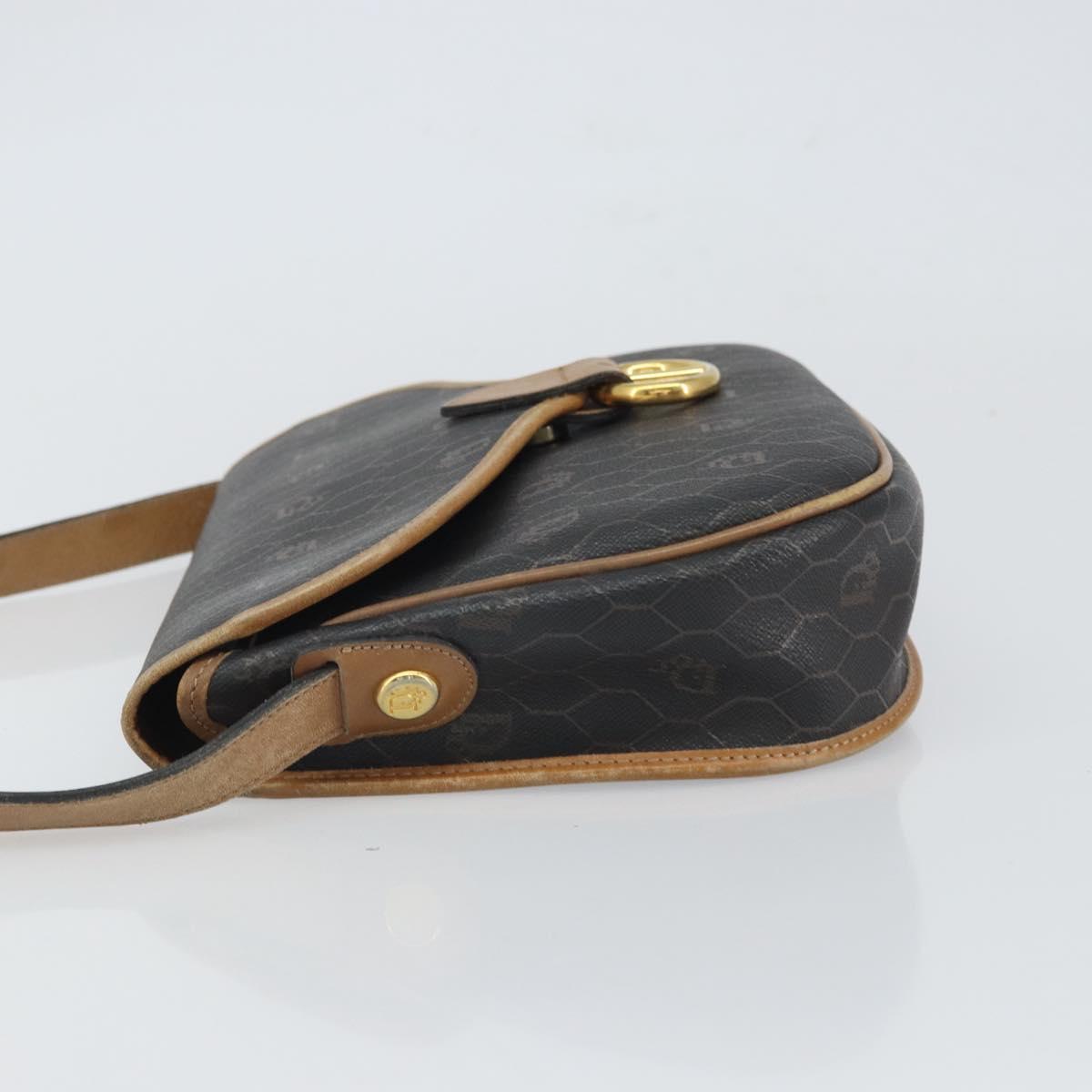 Christian Dior Honeycomb Canvas Shoulder Bag Black Gold Auth mr1916