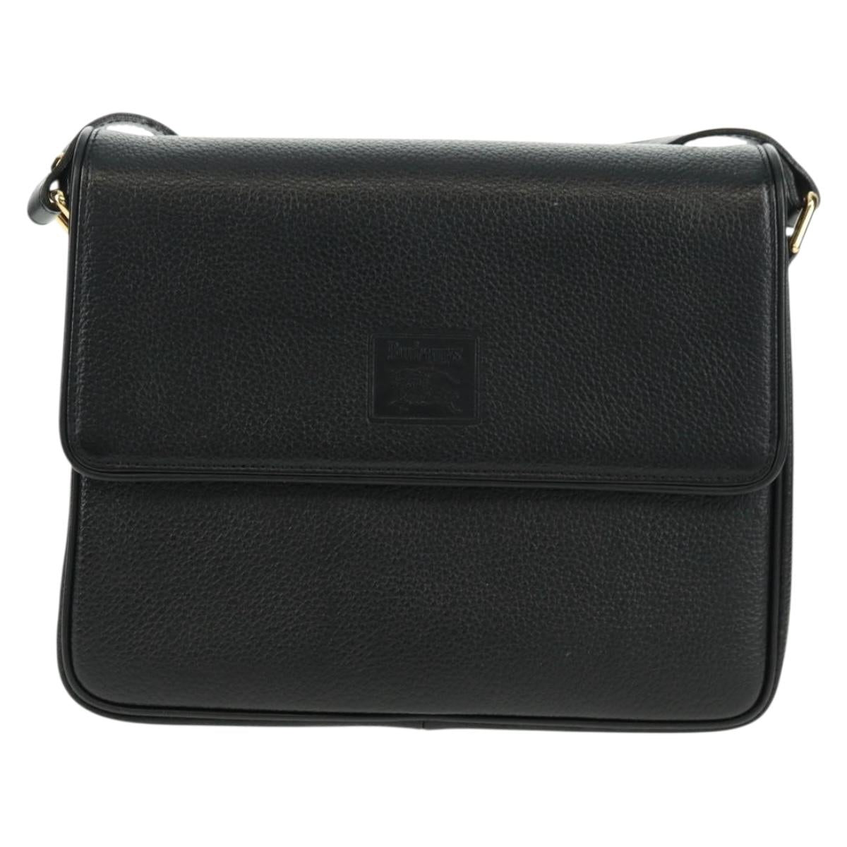Burberrys Shoulder Bag Leather Black Gold Auth mr1918V