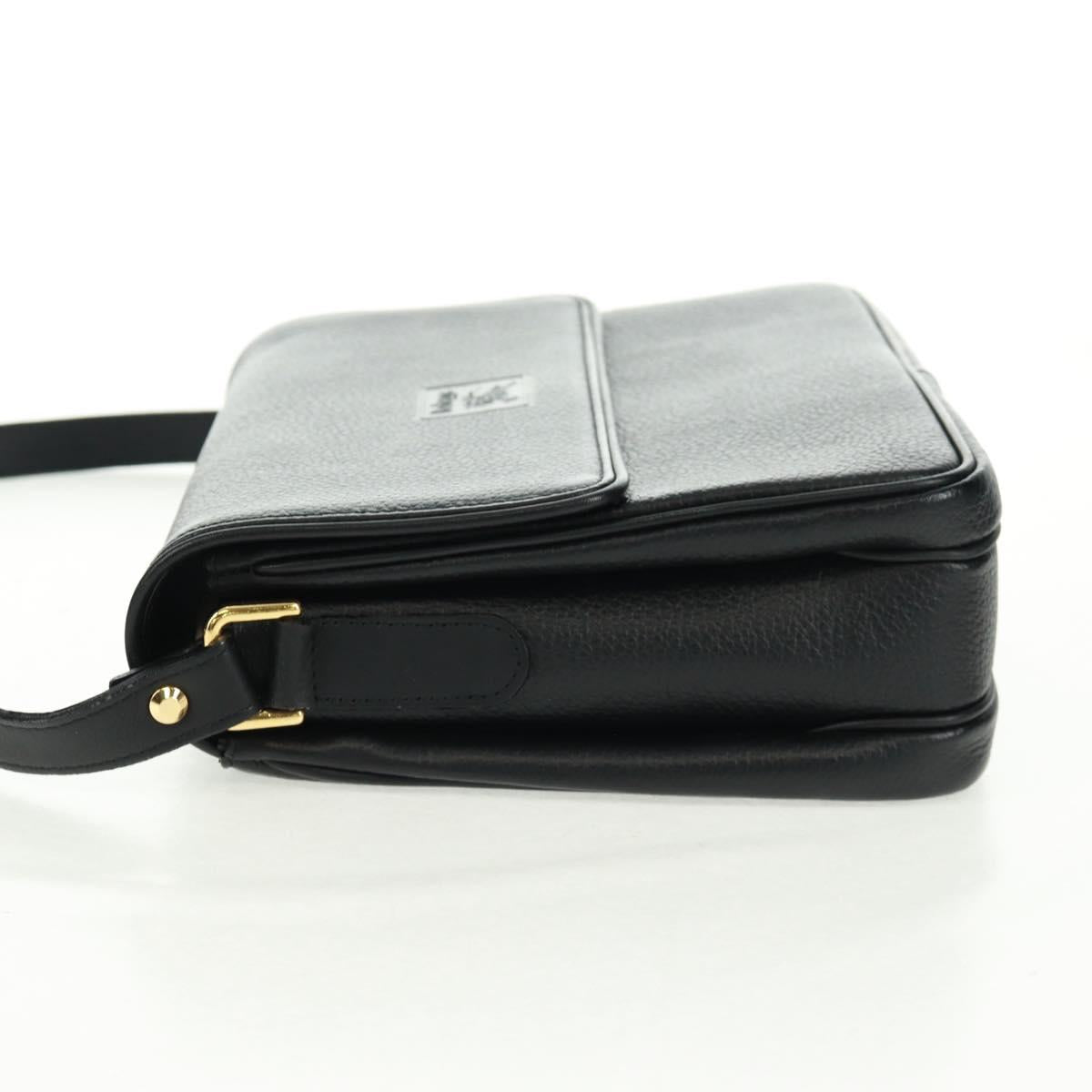 Burberrys Shoulder Bag Leather Black Gold Auth mr1918V