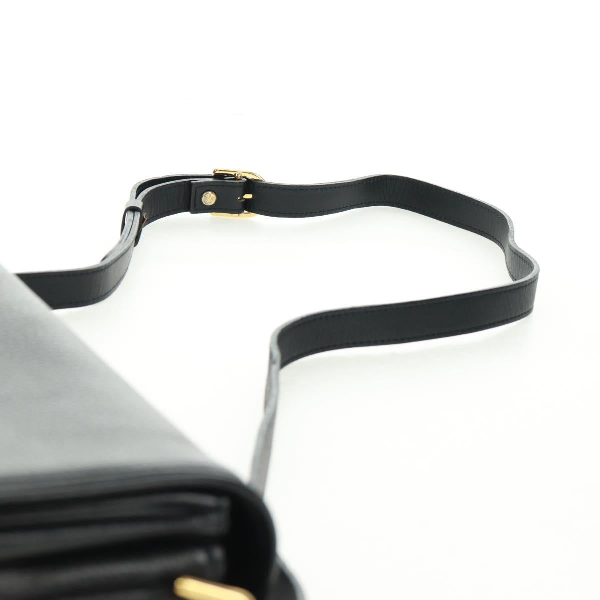 Burberrys Shoulder Bag Leather Black Gold Auth mr1918V