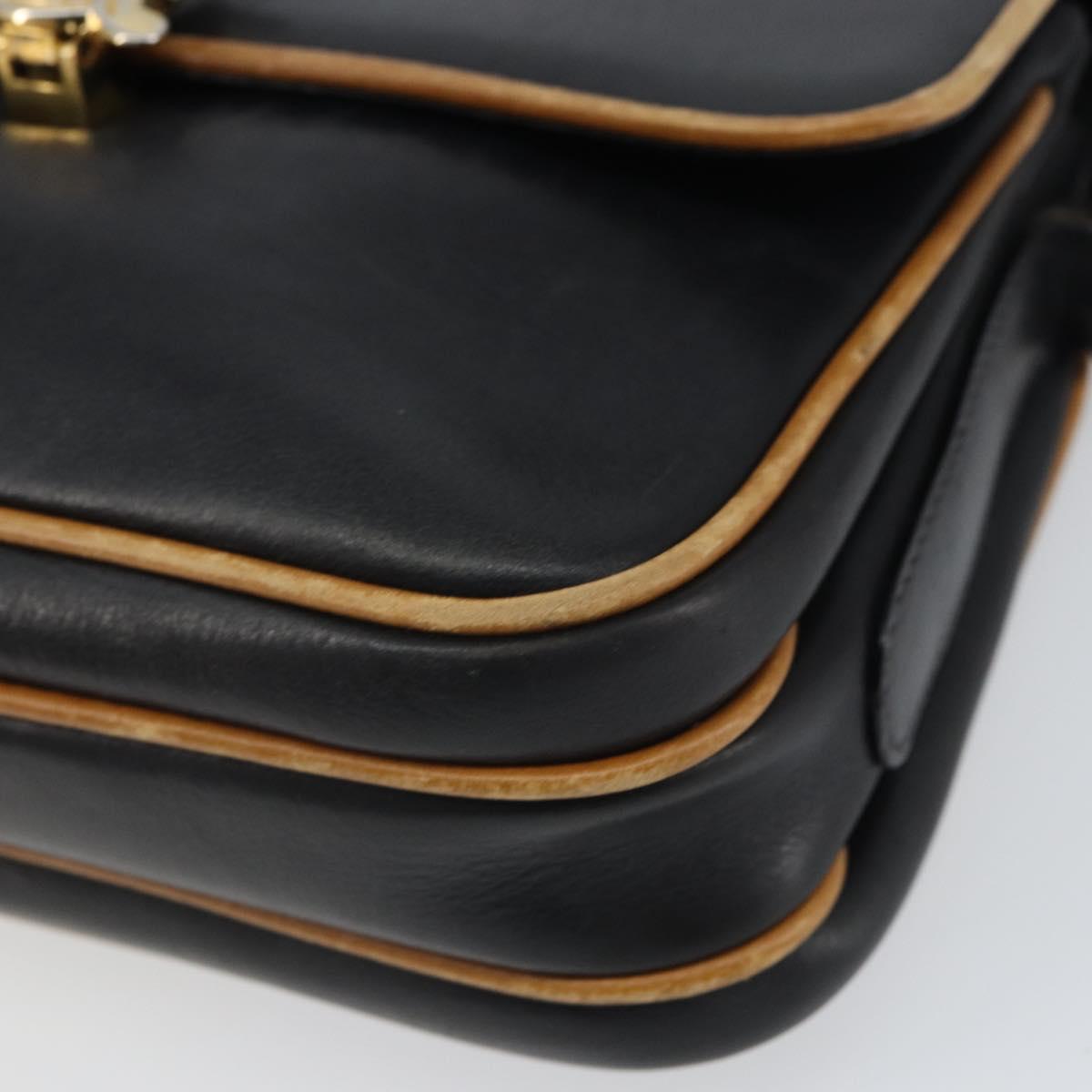 CELINE Shoulder Bag Leather Black Gold Auth mr1919