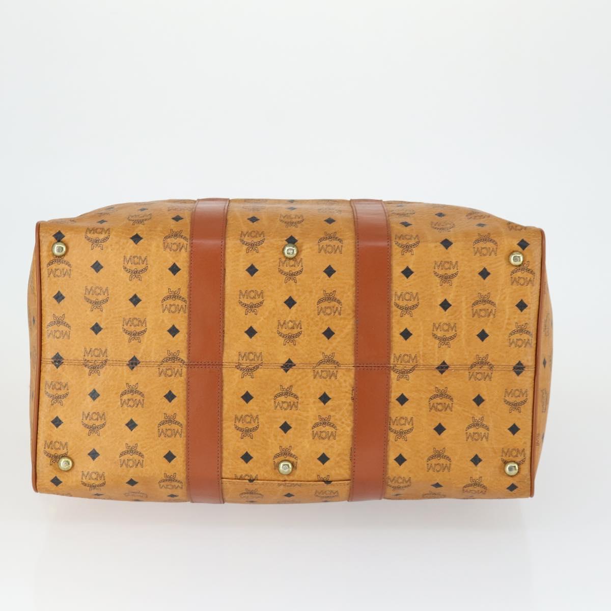 MCM Vicetos Logogram Boston Bag PVC Leather 2way Brown Gold Auth mr1923