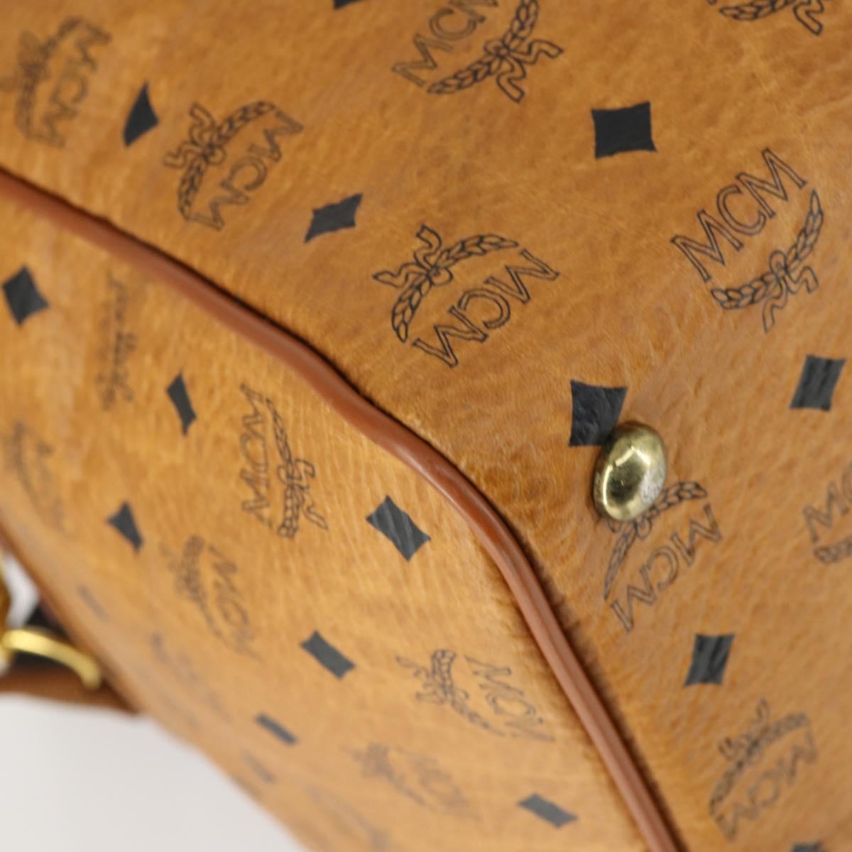 MCM Vicetos Logogram Boston Bag PVC Leather 2way Brown Gold Auth mr1923