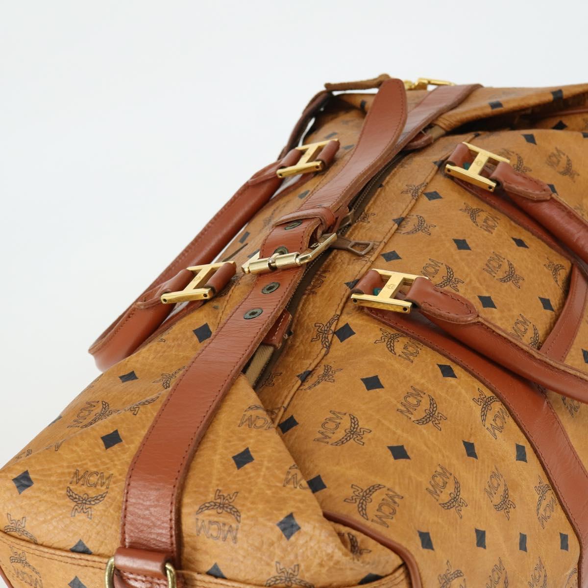 MCM Vicetos Logogram Boston Bag PVC Leather 2way Brown Gold Auth mr1923
