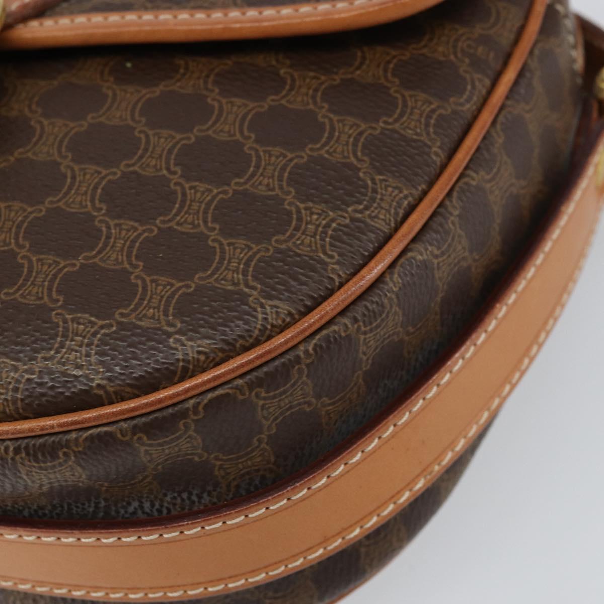CELINE Macadam Canvas Shoulder Bag PVC Leather Brown Gold Auth mr1926