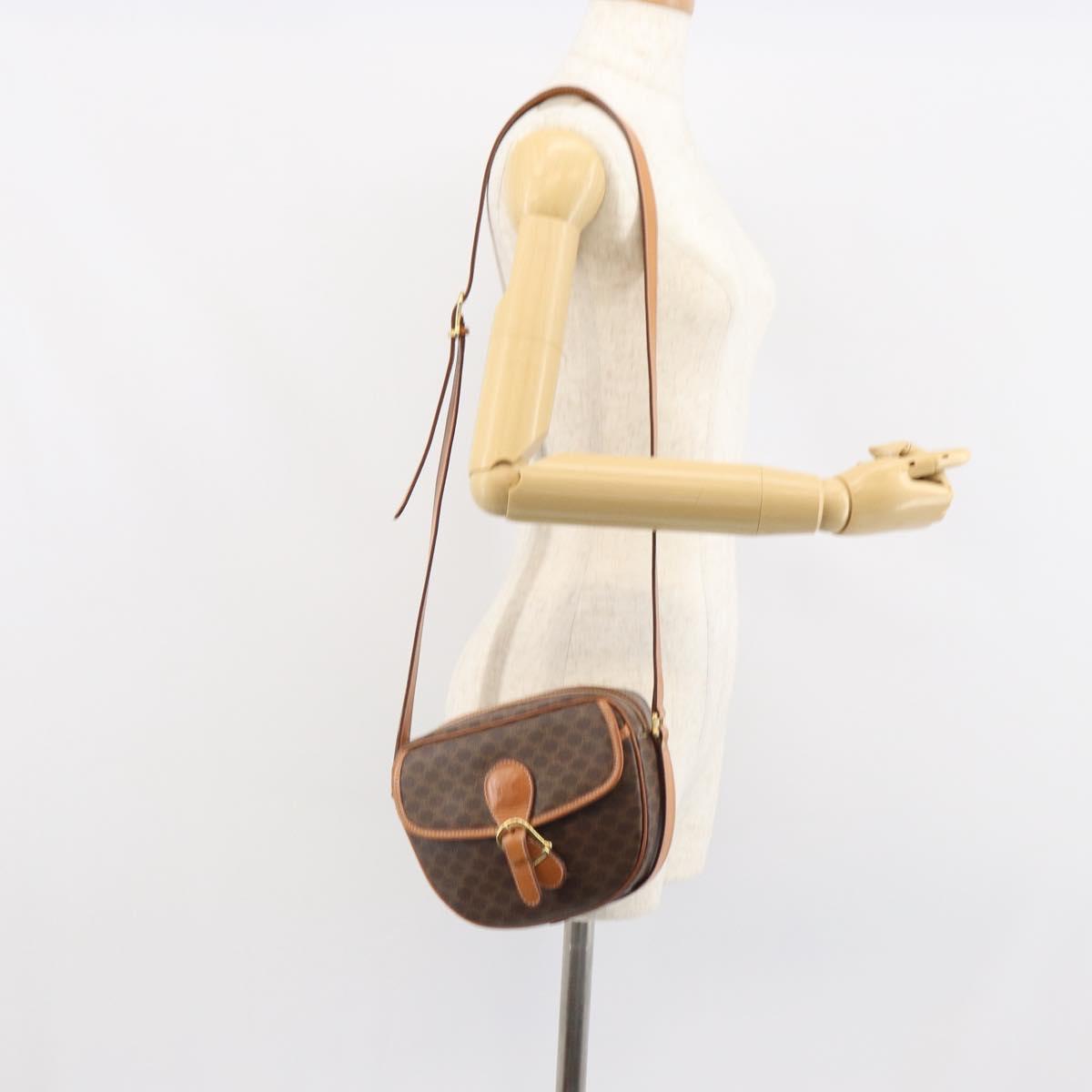 CELINE Macadam Canvas Shoulder Bag PVC Leather Brown Gold Auth mr1926