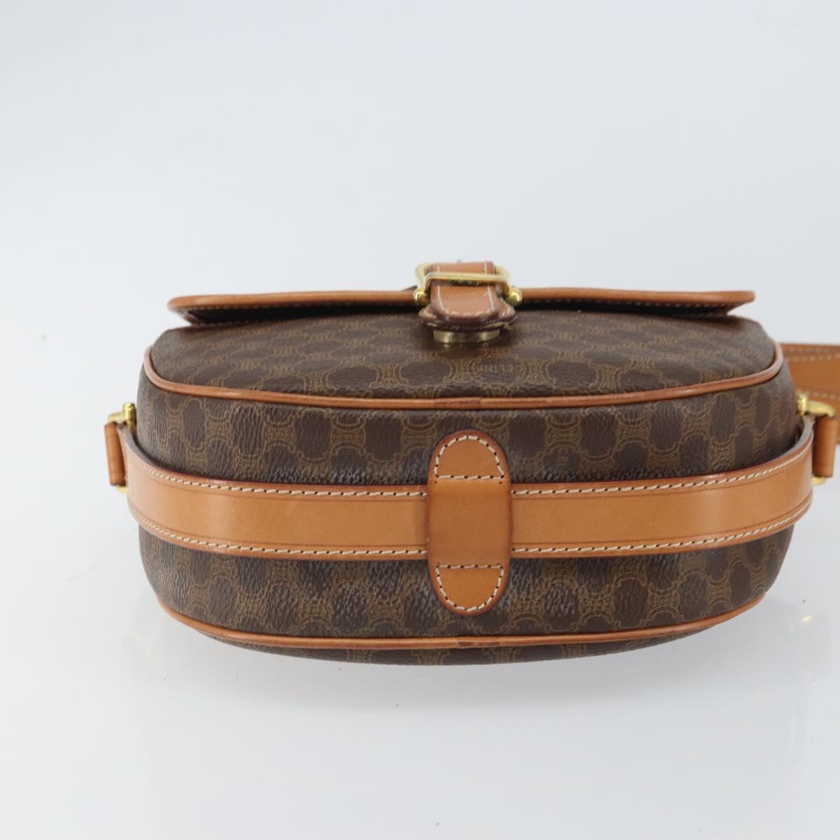 CELINE Macadam Canvas Shoulder Bag PVC Leather Brown Gold Auth mr1926
