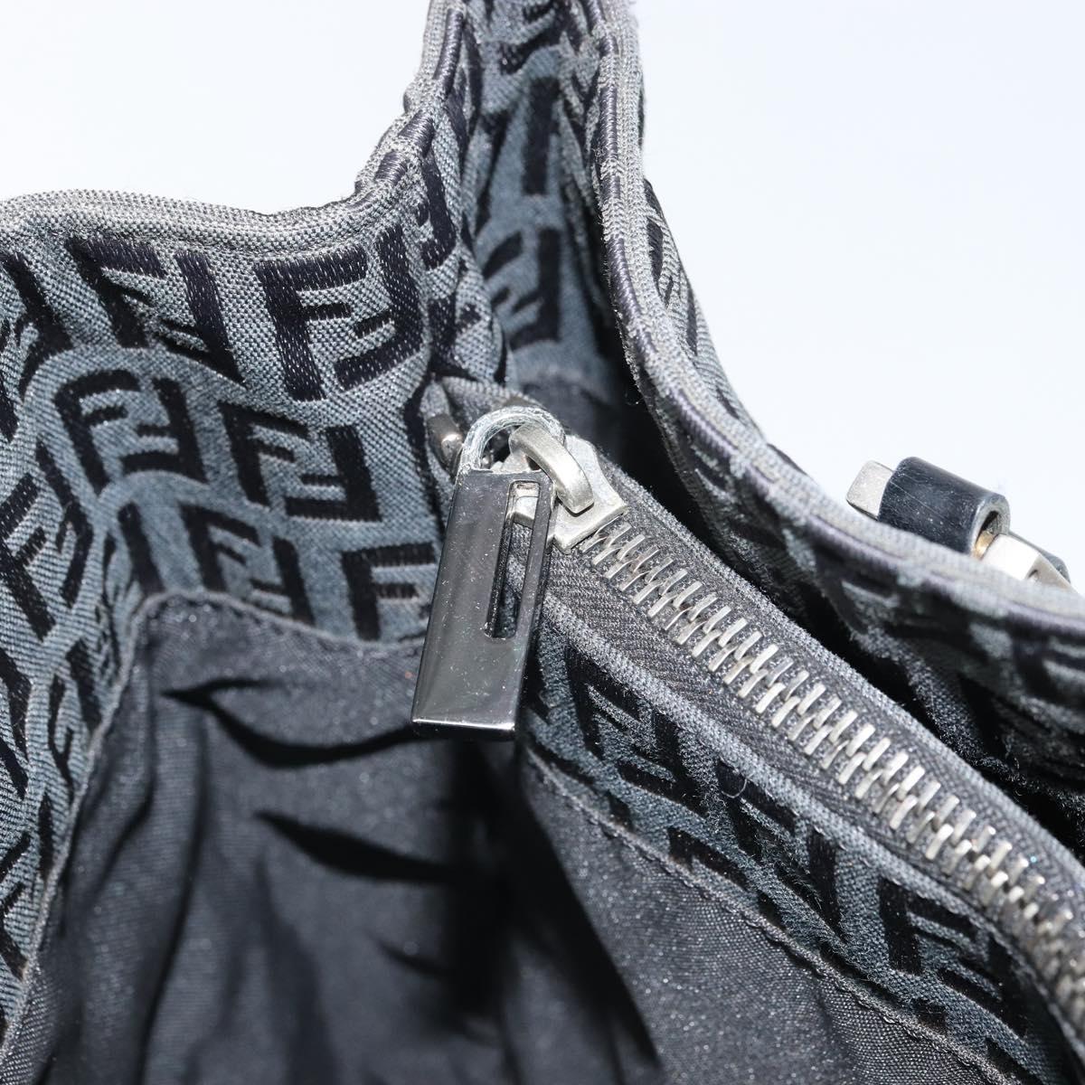 FENDI Zucchino Canvas Tote Bag Black Silver Auth mr1941