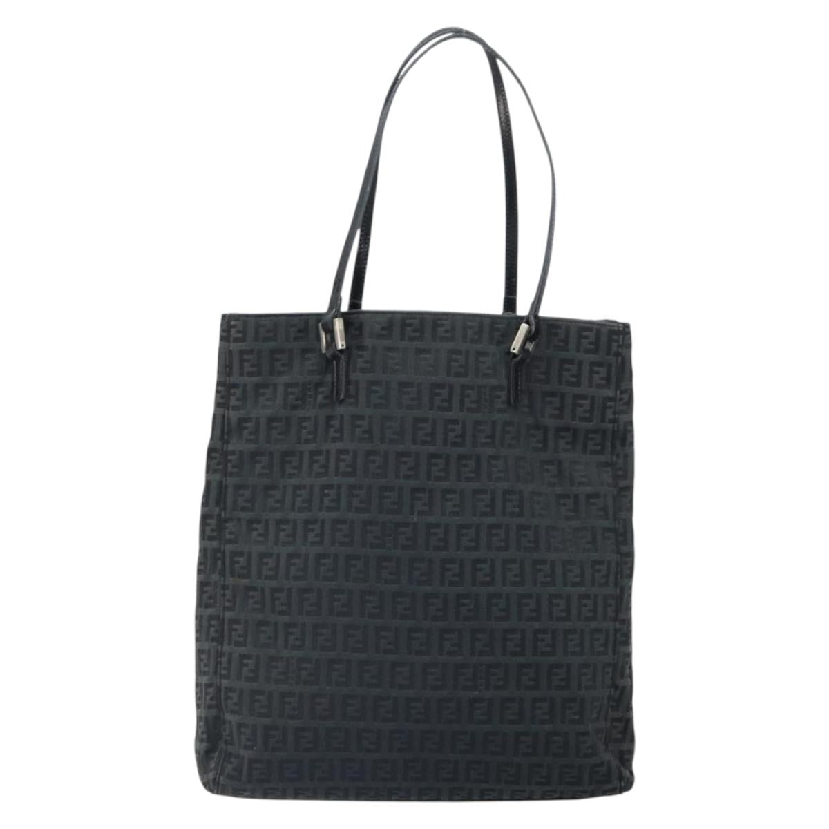 FENDI Zucchino Canvas Tote Bag Black Silver Auth mr1941