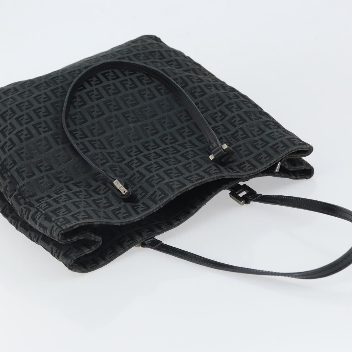 FENDI Zucchino Canvas Tote Bag Black Silver Auth mr1941