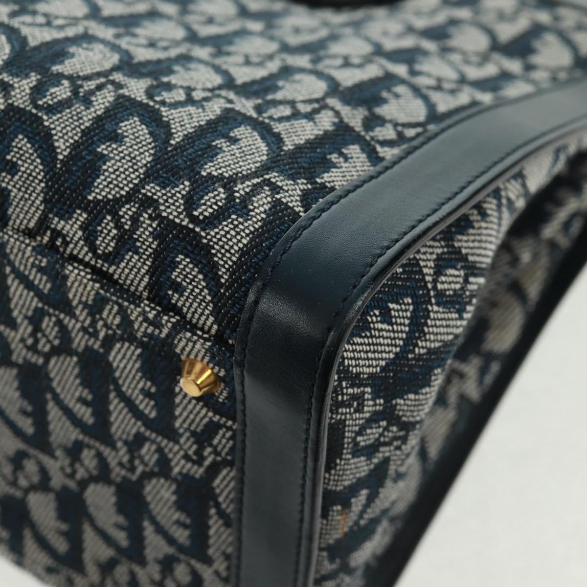 Christian Dior Trotter Canvas Hand Bag Navy Gold Auth mr1942V