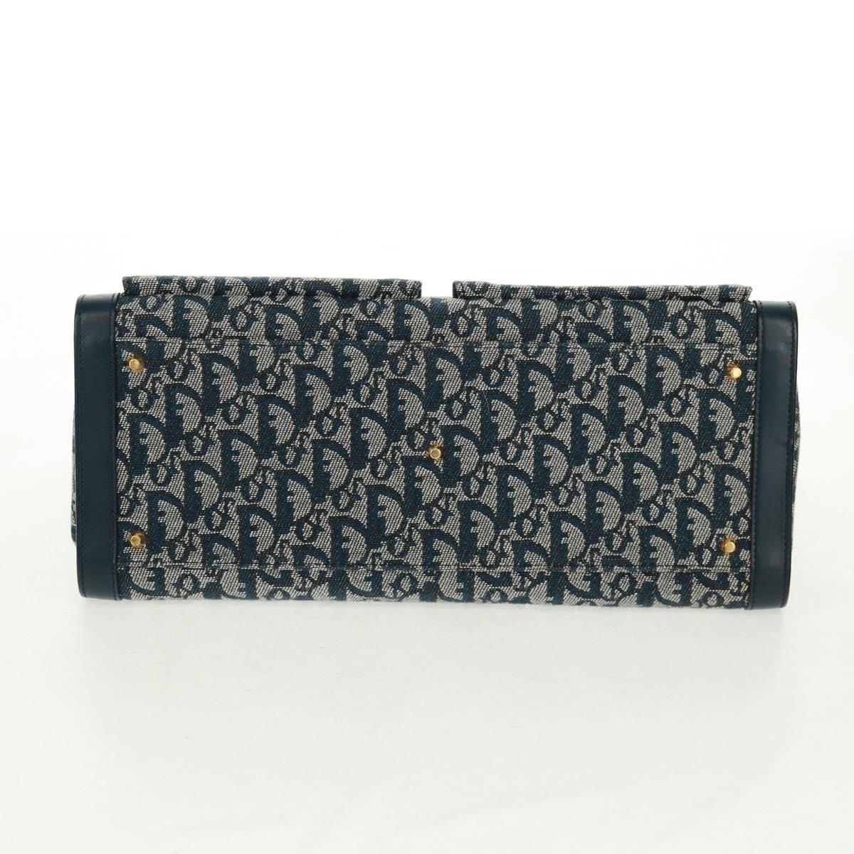 Christian Dior Trotter Canvas Hand Bag Navy Gold Auth mr1942V