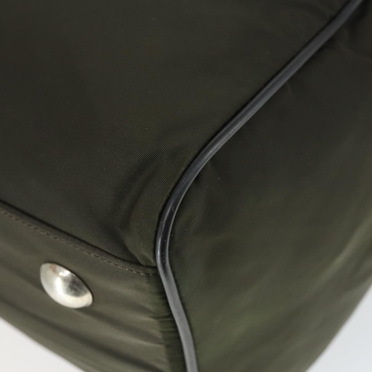 PRADA Boston Bag Nylon Khaki Silver Auth mr1945