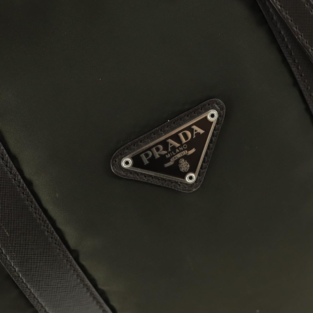 PRADA Boston Bag Nylon Khaki Silver Auth mr1945